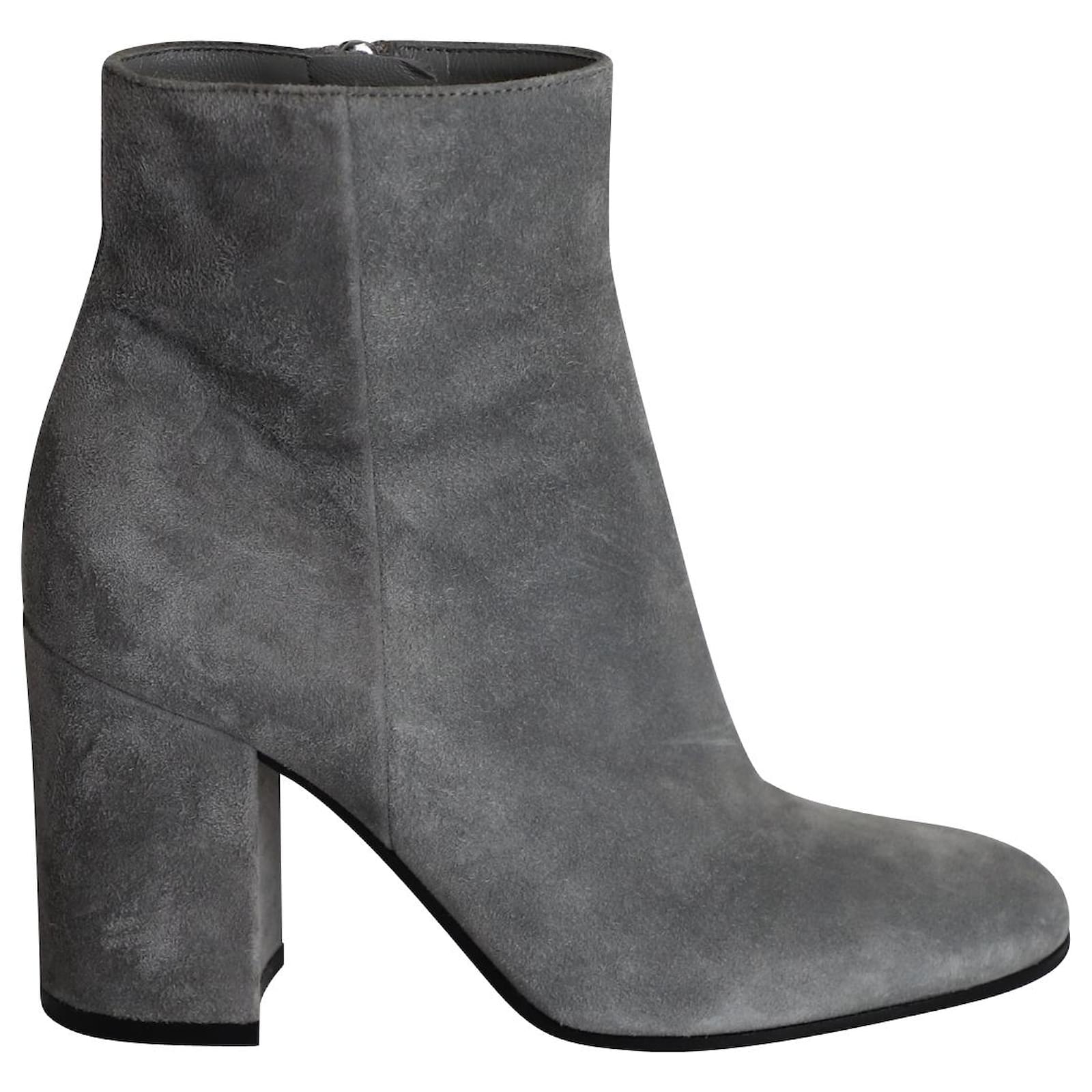 Gianvito Rossi Margaux Block-Heel Ankle Boots in Grey Suede
