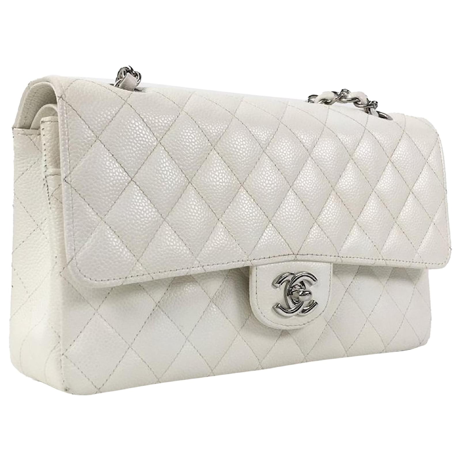 Chanel White Medium Classic Caviar Double Flap Bag Cream Leather  ref.1016706 - Joli Closet