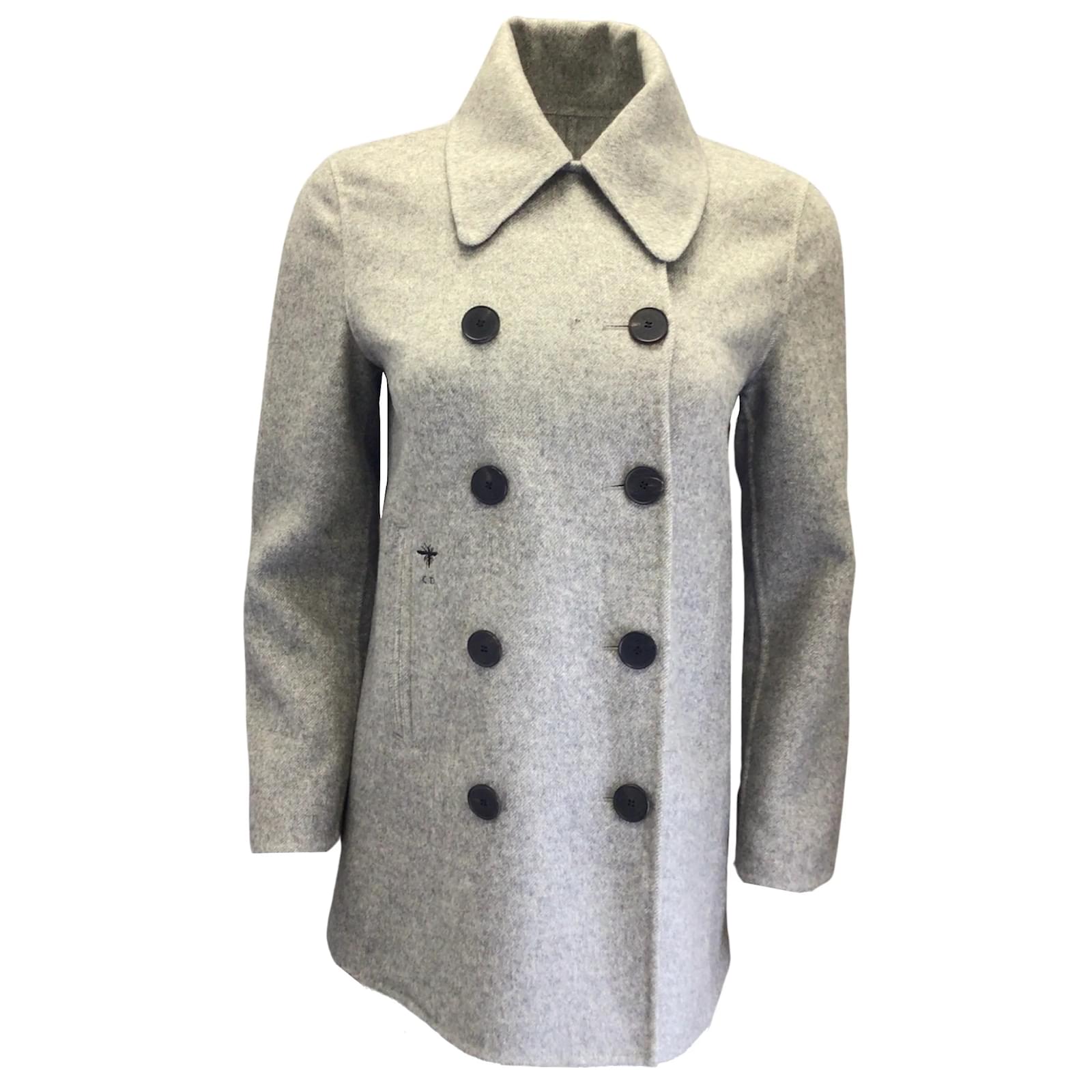 Christian Dior Grey lined Breasted Wool Pea Coat ref.1017470