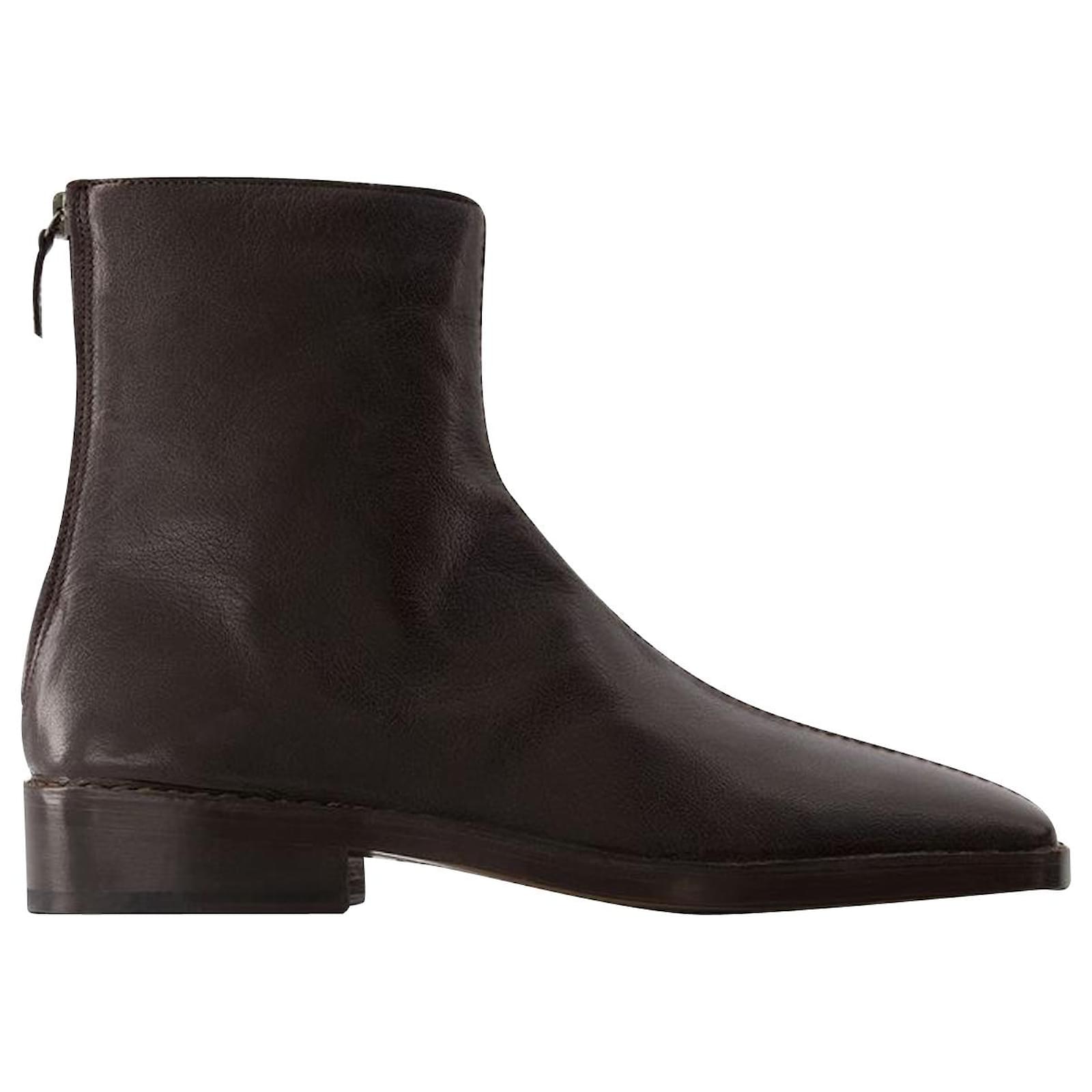 Piped Zipped Ankle Boots - Lemaire - Leather - Mushroom