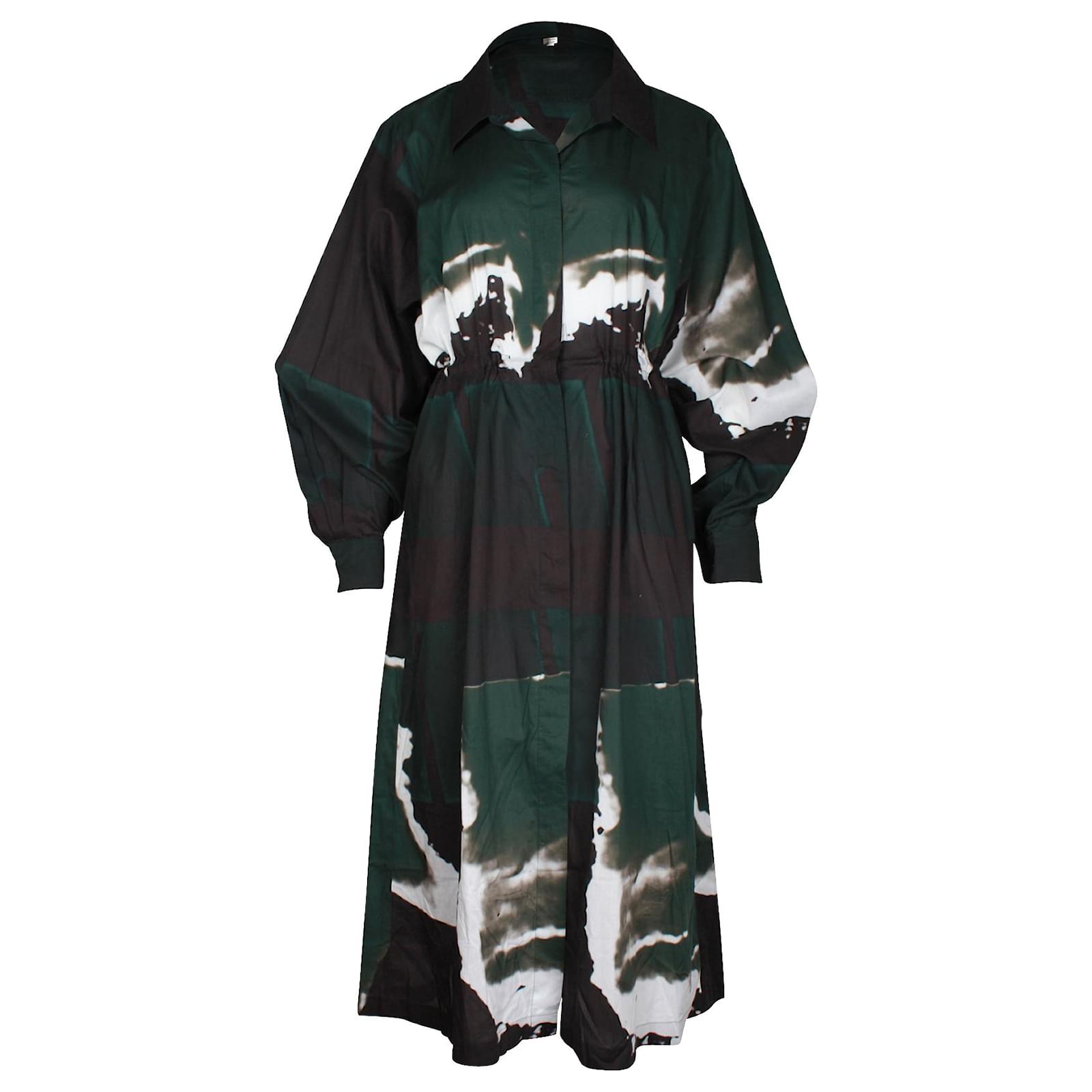 Dries Van Noten Printed Midi Shirt Dress in Multicolor Cotton