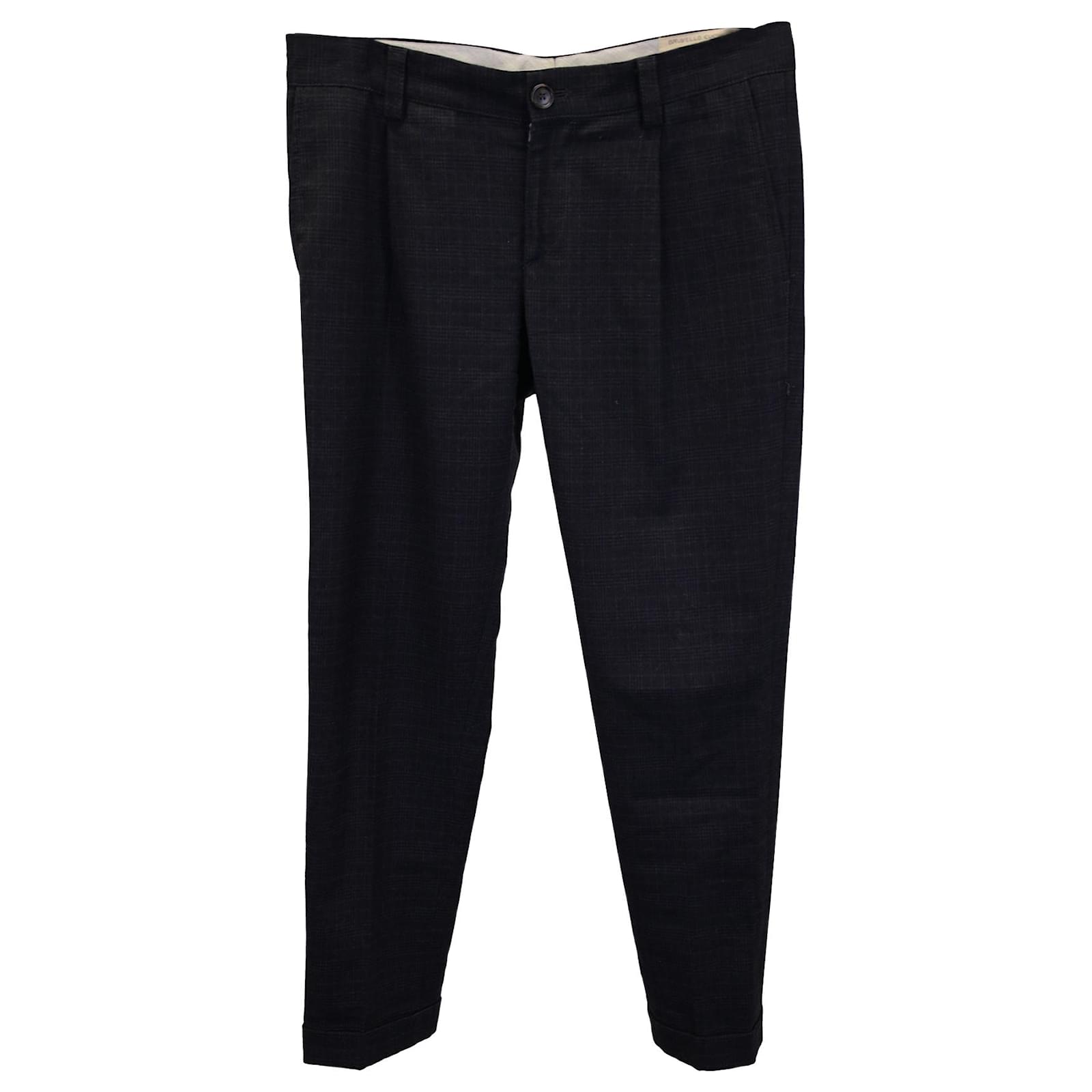 Brunello Cucinelli Plaid Trousers in Black Wool ref.1018026 - Joli Closet