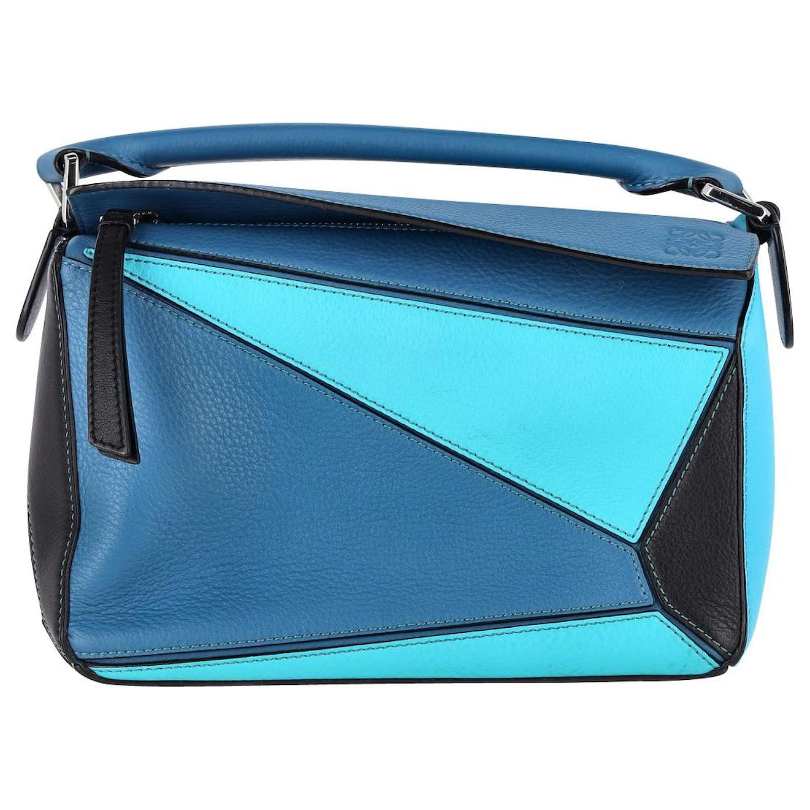 LOEWE Puzzle Mini Leather Shoulder Bag in Blue