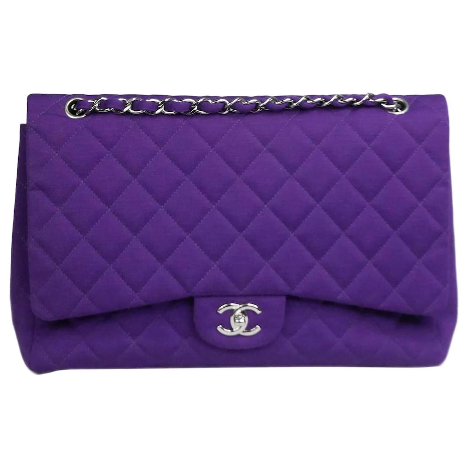 Handbags Chanel Purple 2009-2010 Maxi Canvas Classic Single Flap Silver Hardware Shoulder Bag