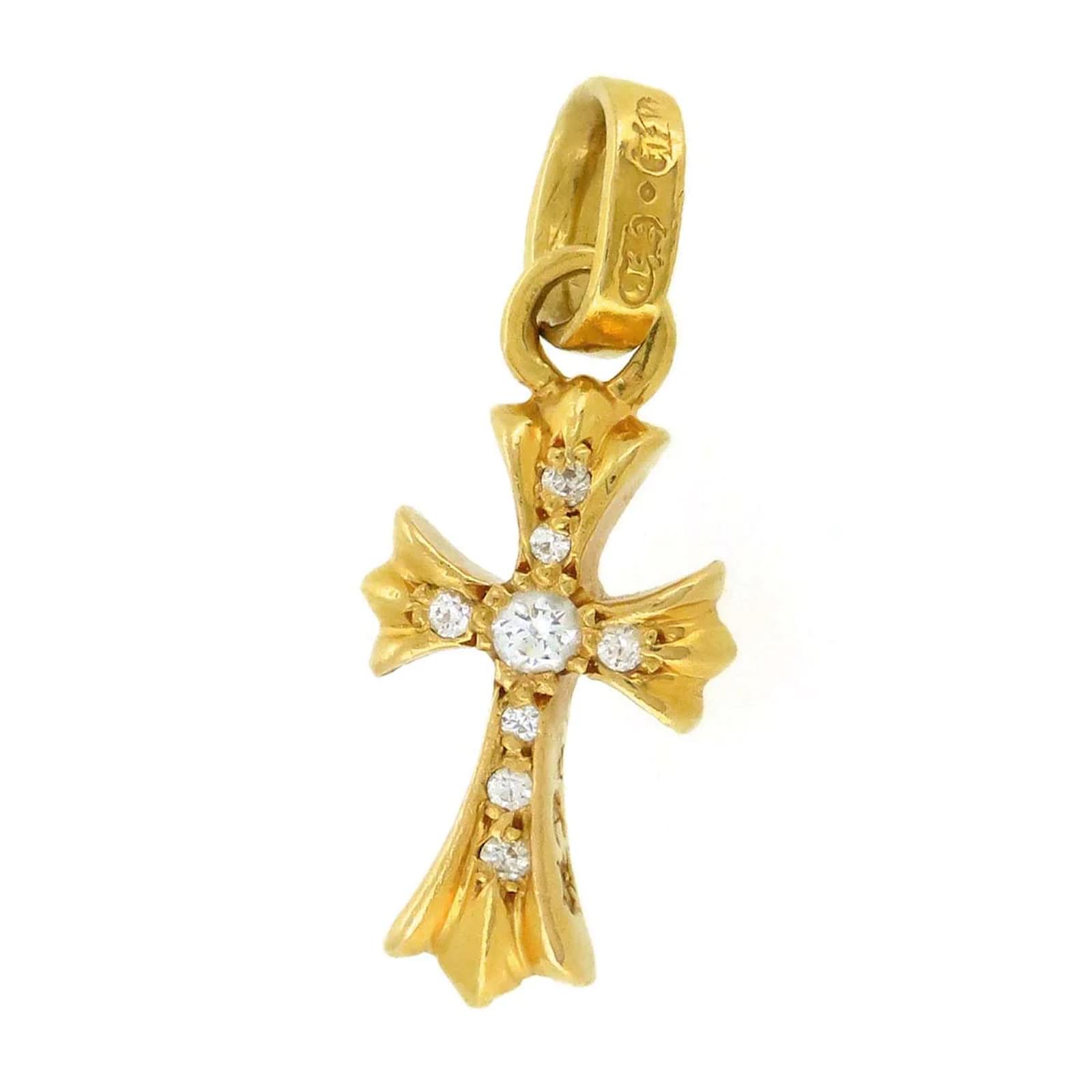 Chrome Hearts 22k Gold Diamond Baby Fat Cross Pendant Golden Chrome Hearts 22k Gold Diamond Baby Fat Cross Pendant Golden