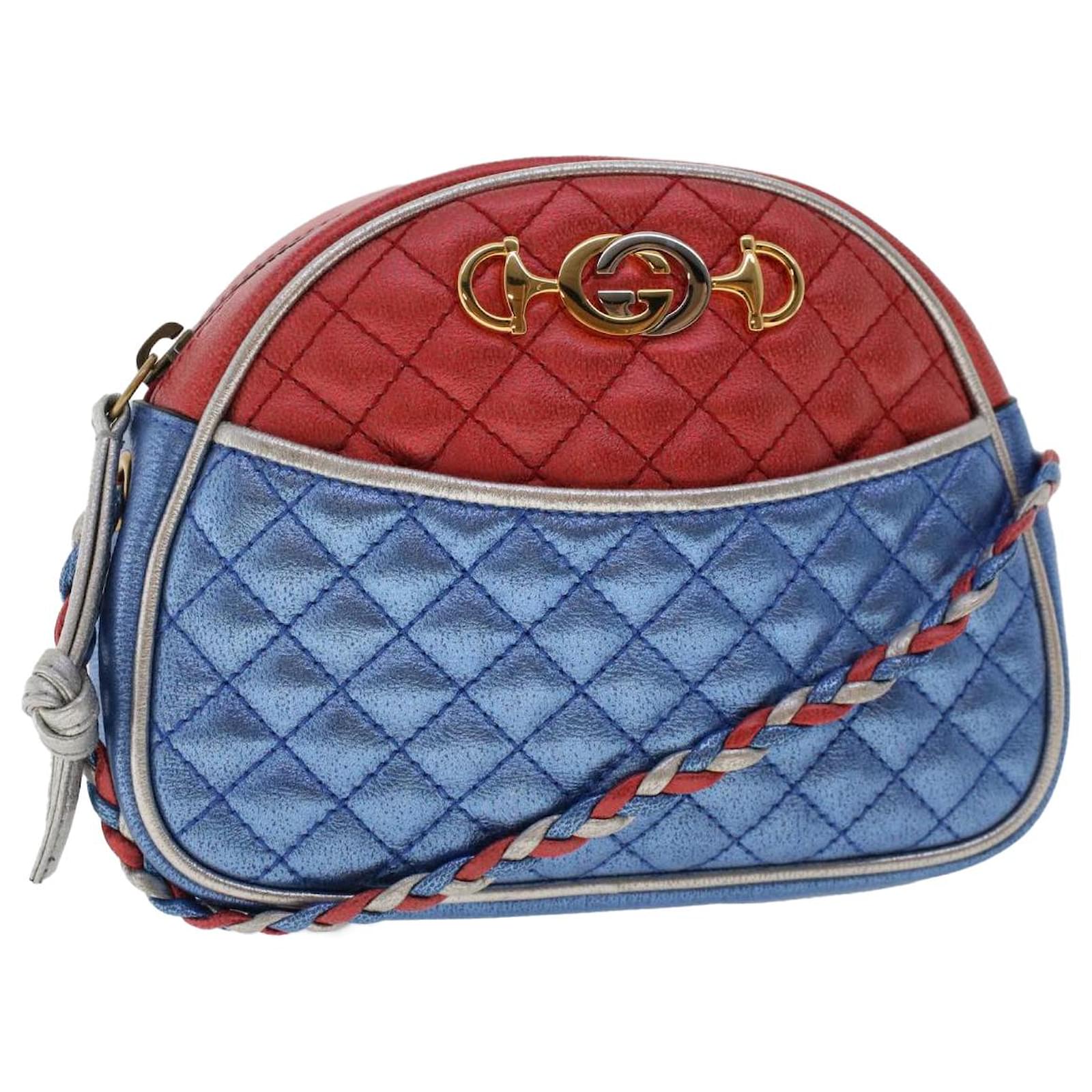 Gucci Vintage Navy Blue Lambskin Leather Bamboo Crossbody Bag