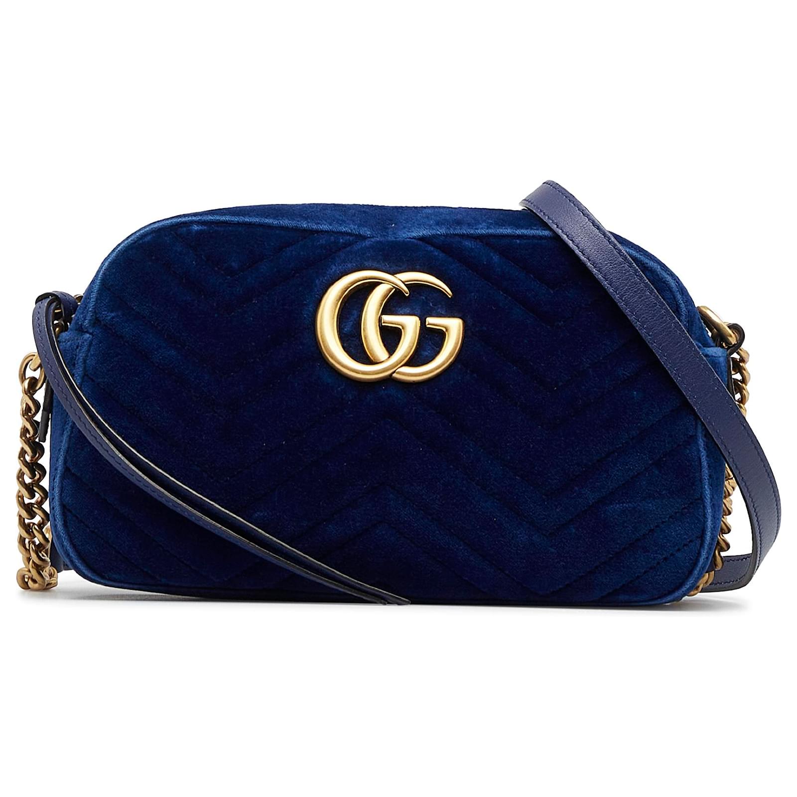 Gucci Gg Marmont Shoulder Bag Matelasse Velvet Small Cobalt Blue