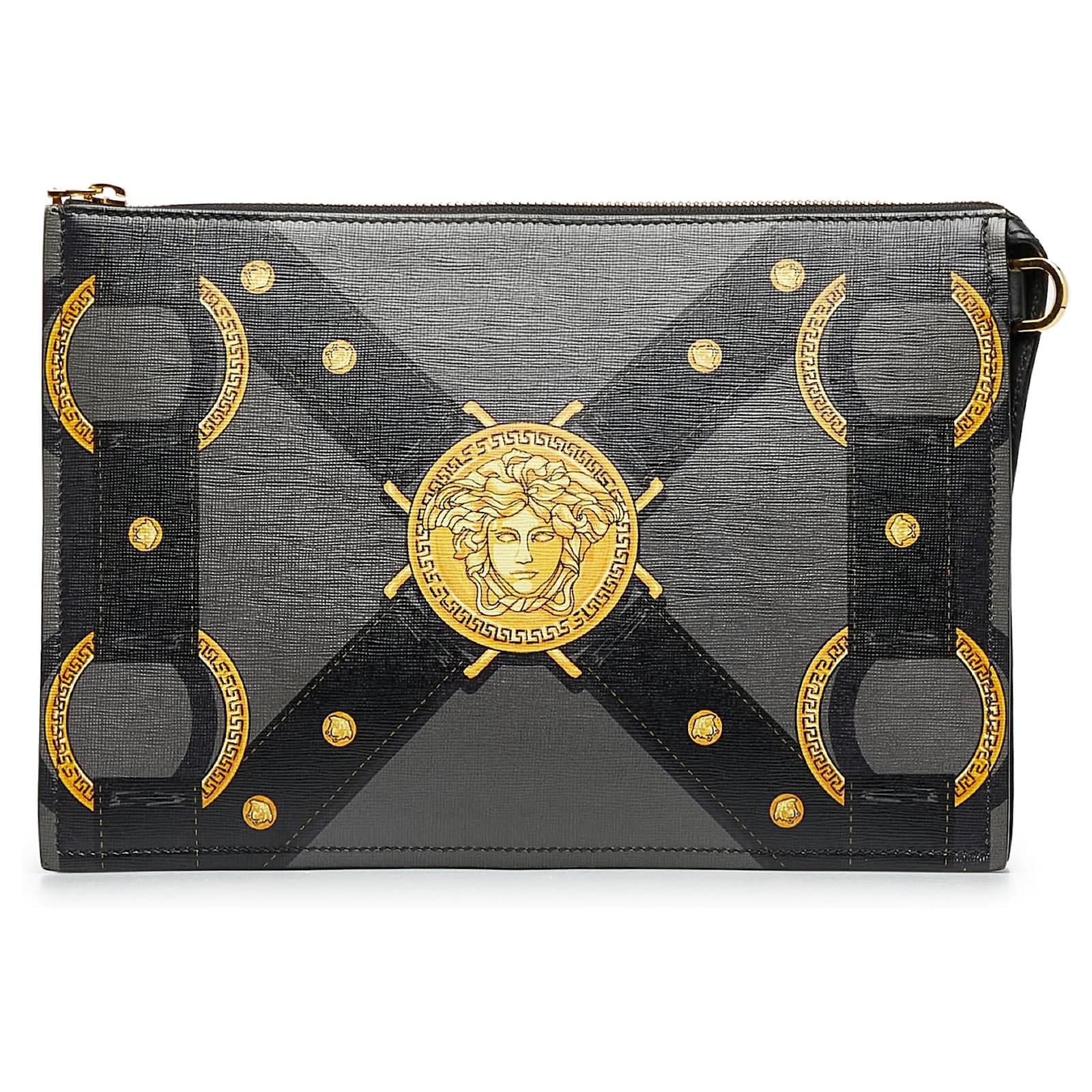 Versace Black Medusa Clutch Bag Leather Ponystyle calfskin ref.1018854