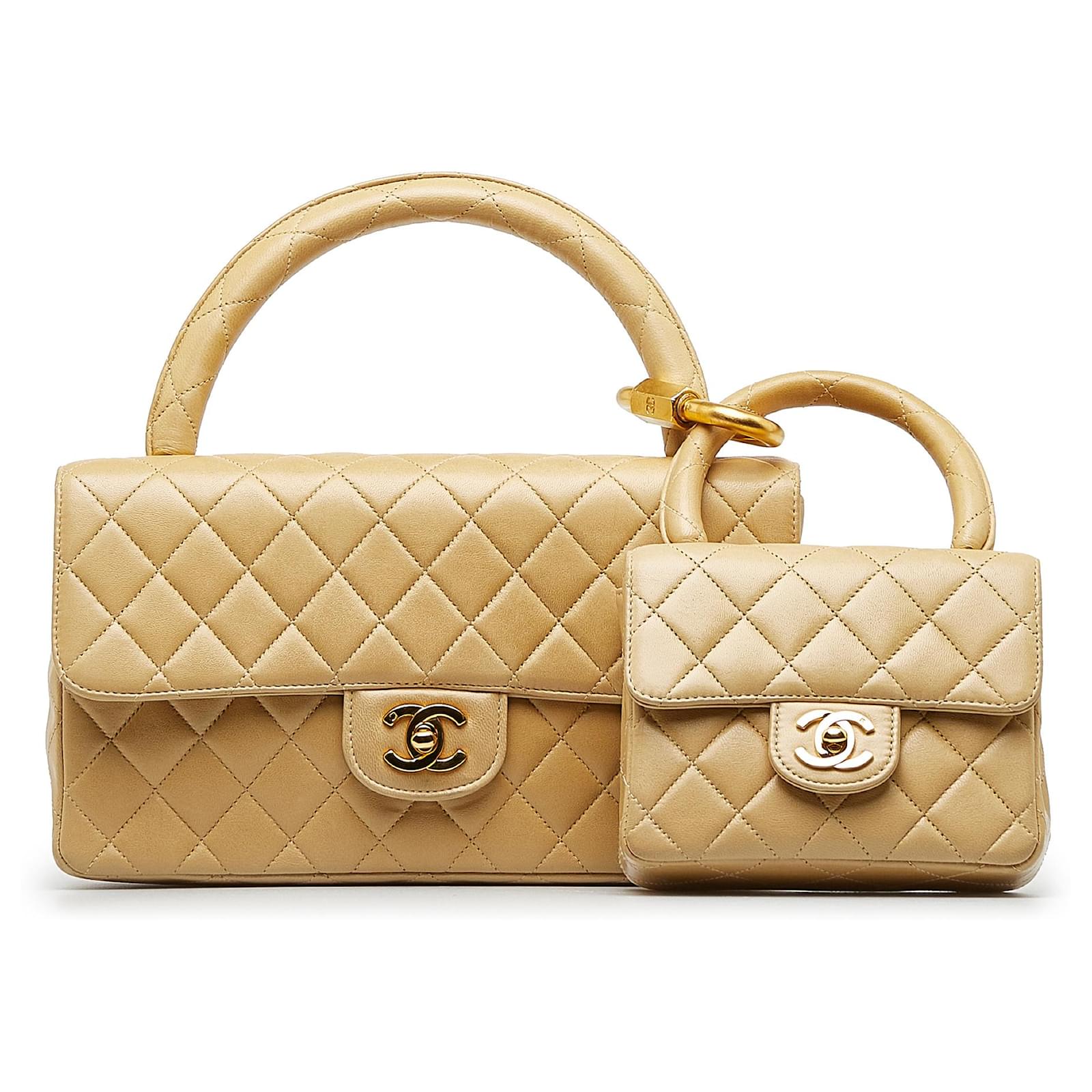 CHANEL CC VINTAGE BROWN QUILTED LEATHER TOP HANDLE KELLY BAG