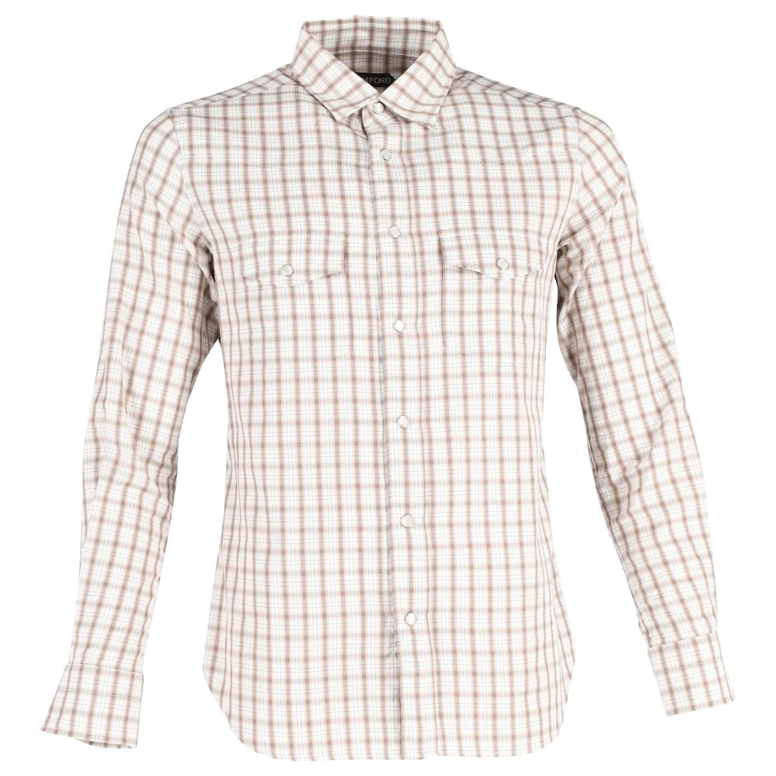 Tom Ford Slim-Fit Gingham Western Shirt i Beige Cotton ref.1019283