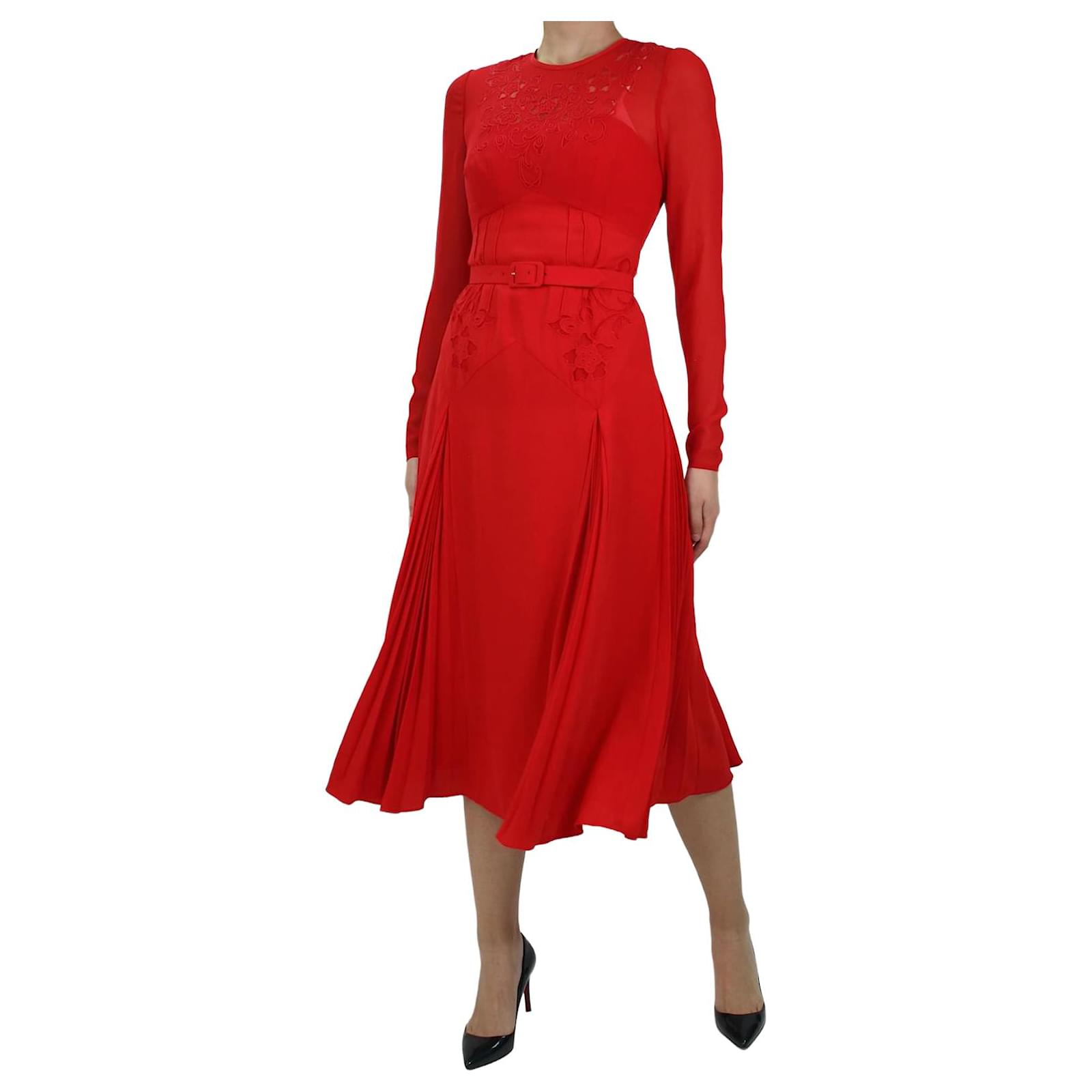 Self portrait red clearance embroidered midi dress