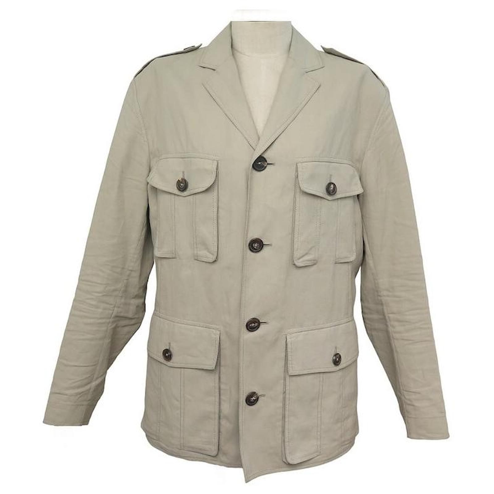 Beige Linen Zip Up Saharienne Jacketロエベ Beige Linen Zip Up Saharienne Jacketロエベ