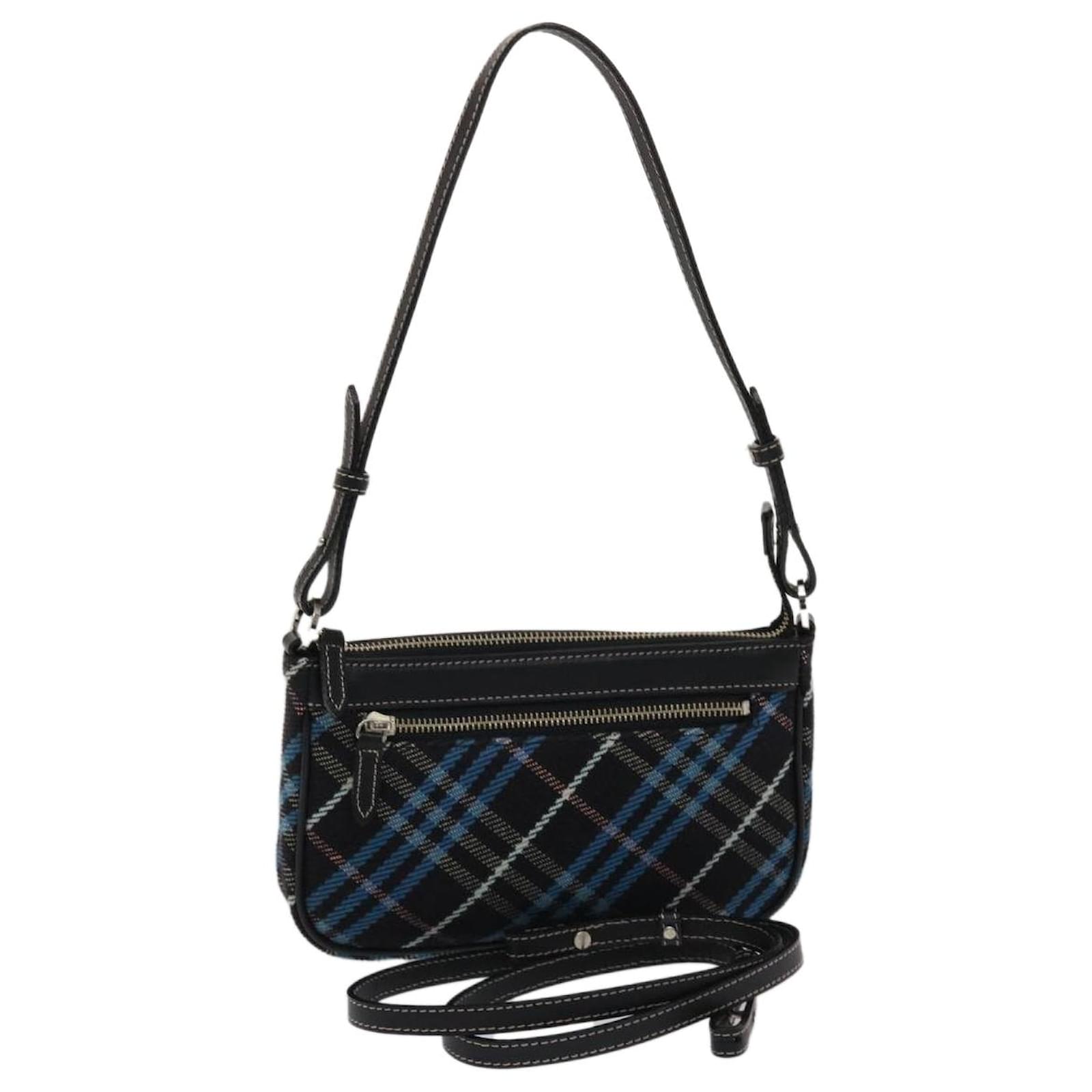 BURBERRY Nova Check Blue Label Shoulder Bag Canvas Leather 2way Black Auth  49103