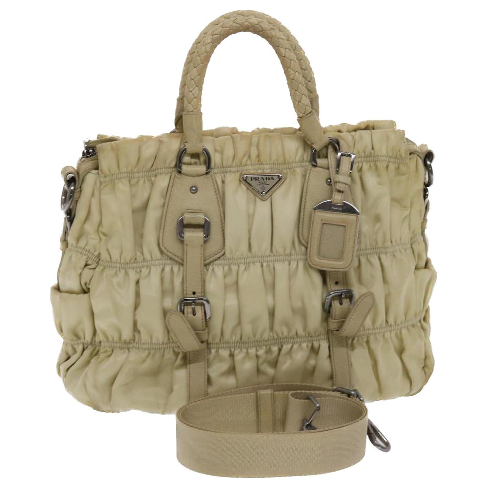 PRADA Hand Bag Nylon Leather 2way Beige Cream Auth 49307 ref.1020298 - Joli  Closet