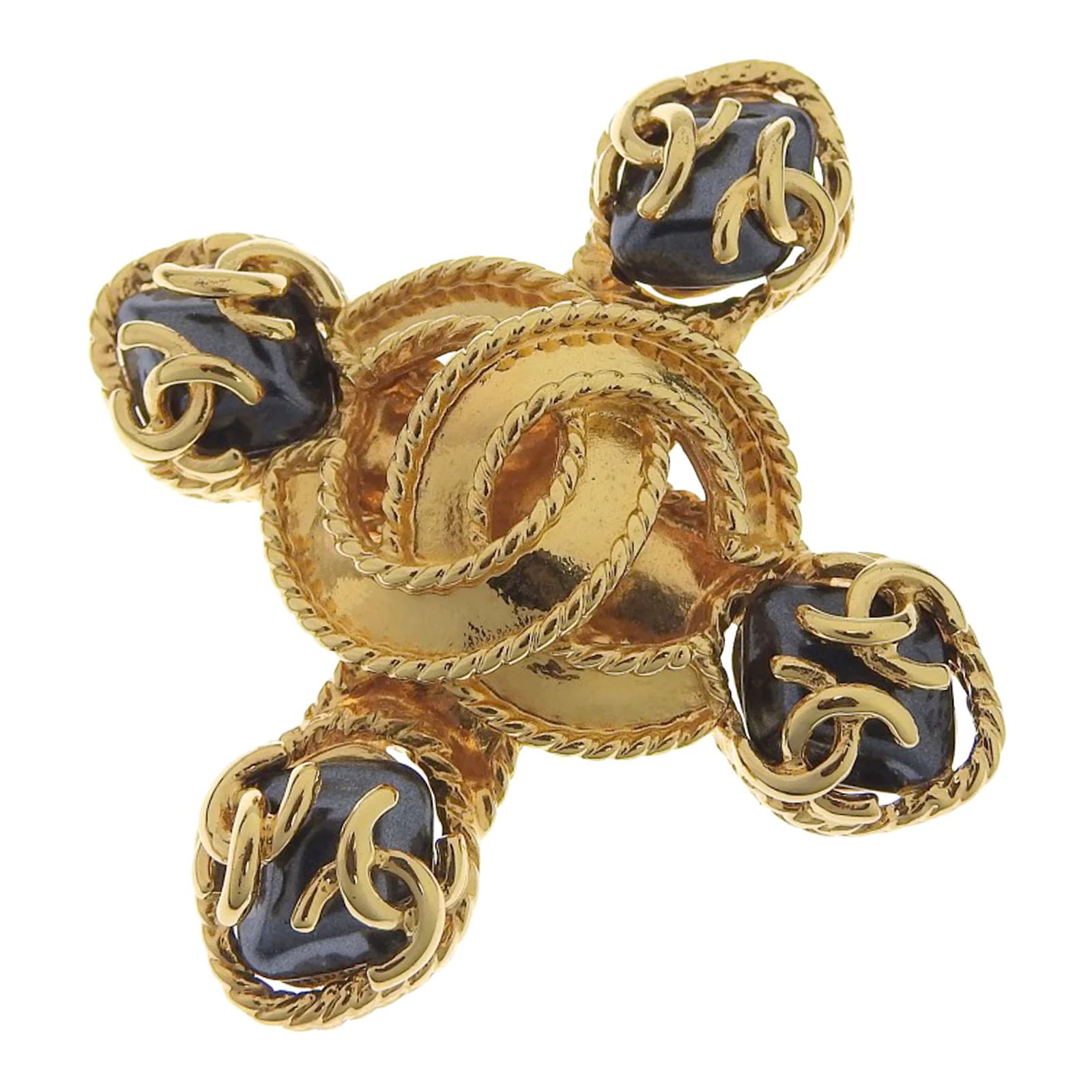 Broche Ronde En Métal Doré Avec Perles - Bijou Femme Nue - Occasion - Parfait Accessoire Vintage