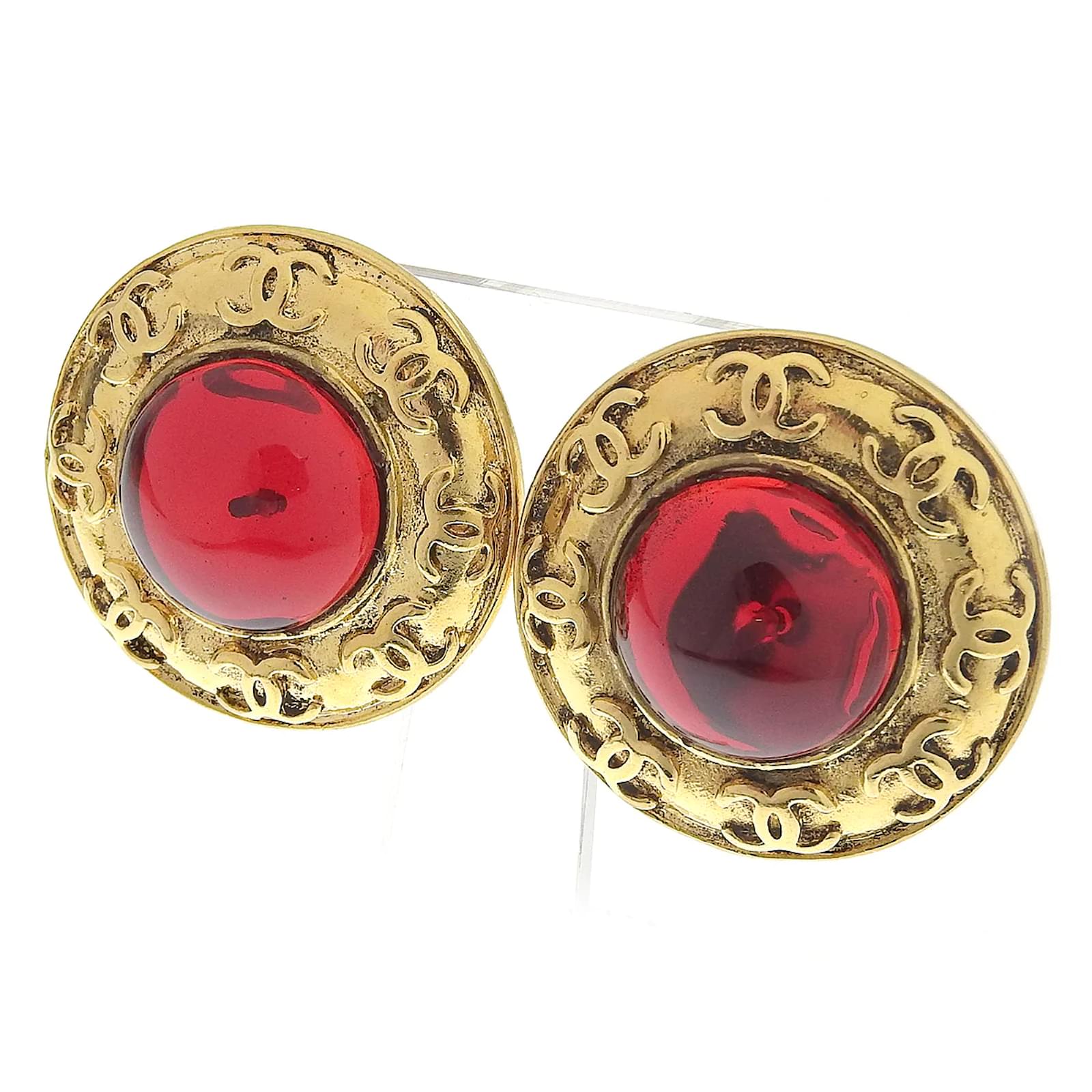 HOLD for EVE – Chanel Earrings with Red Gripoix Glass Cabochons - Ruby Lane