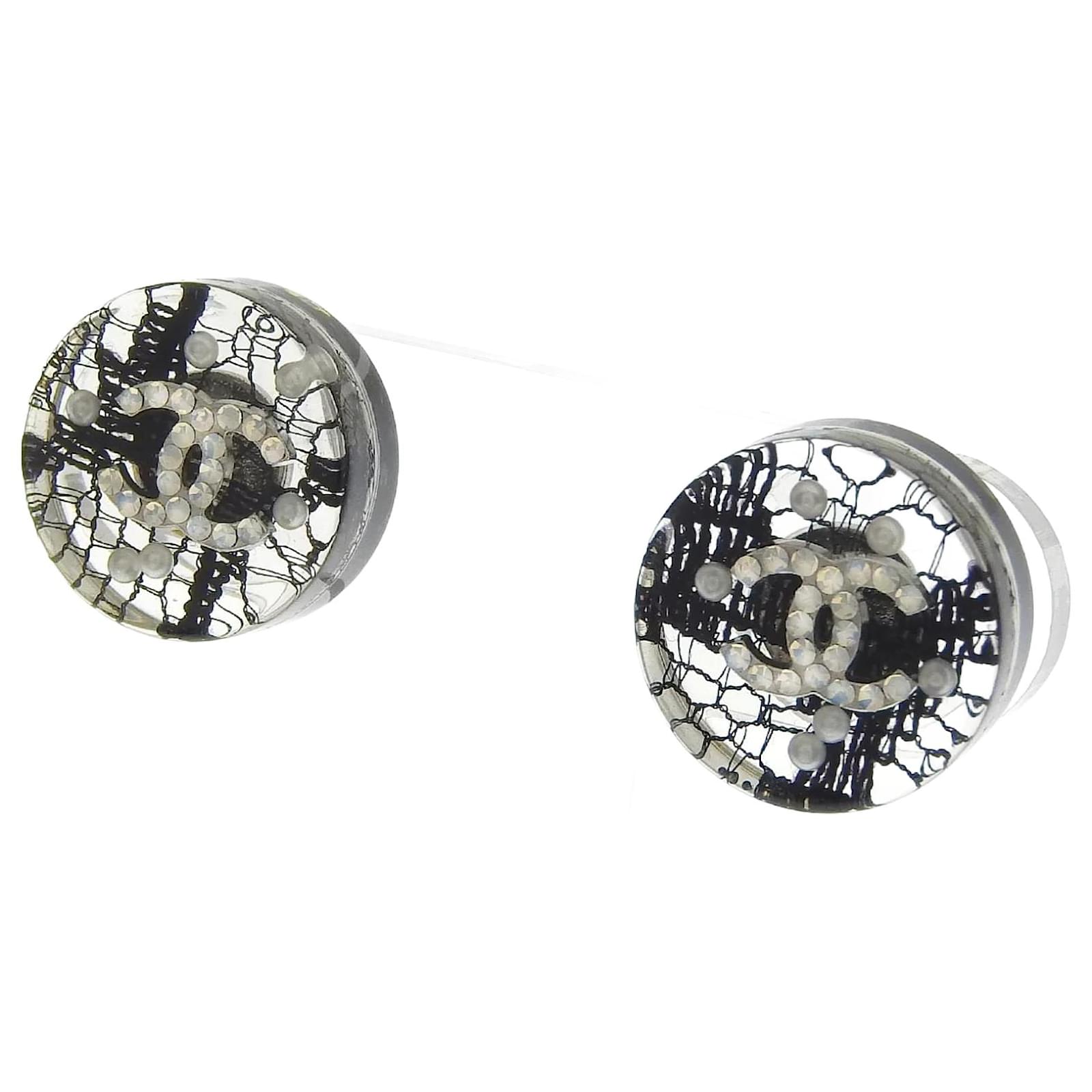 Chanel Silver CC Circle Stud Earrings