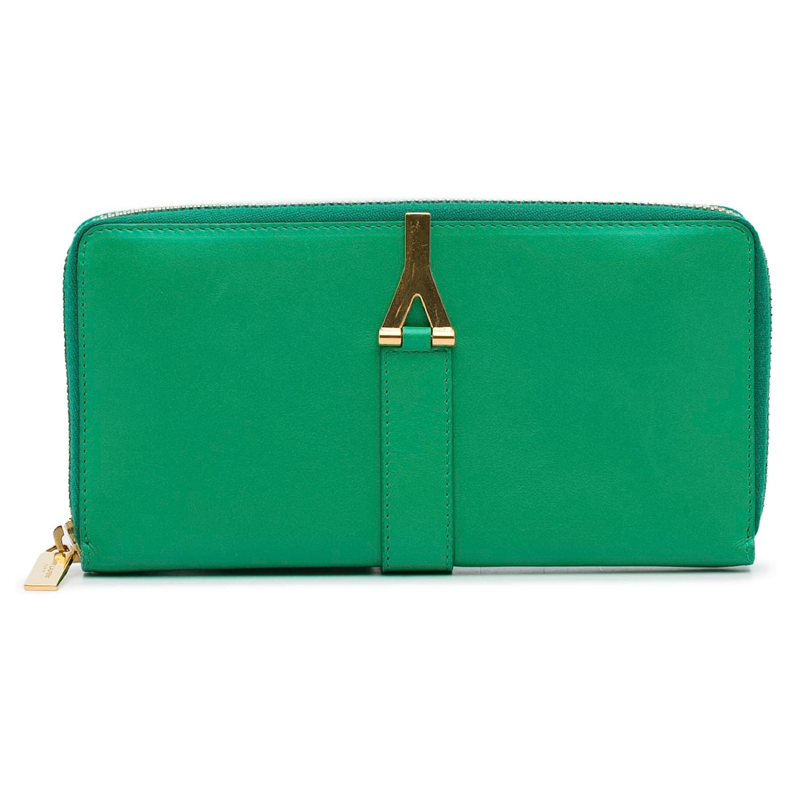 Saint Laurent Green Y Line Long Wallet Leather Pony-style calfskin