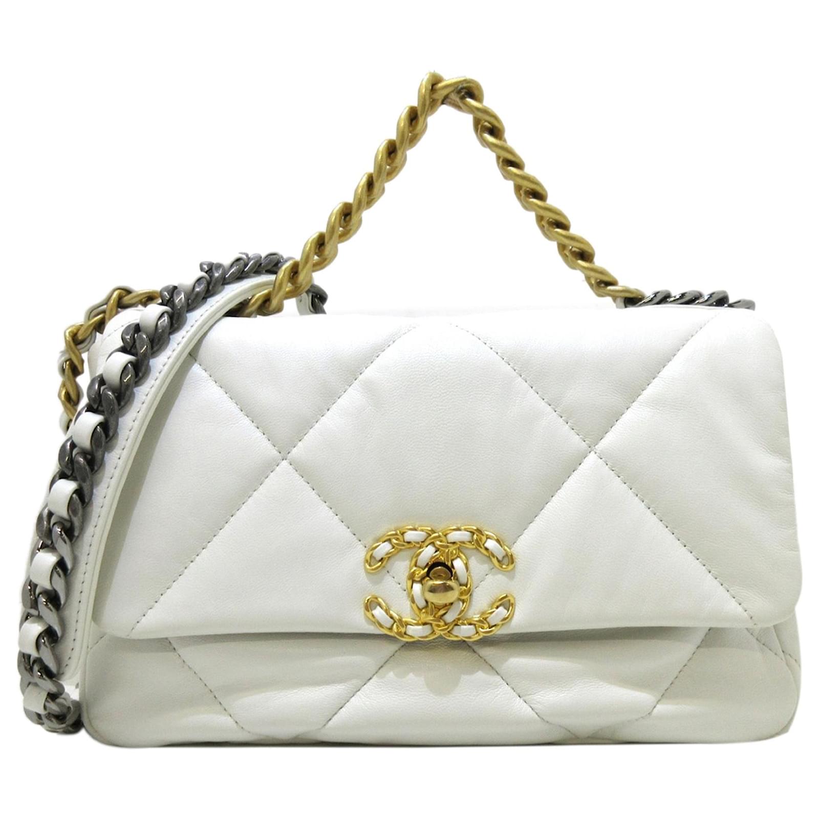 CHANEL 19 Small Flap Lambskin Leather Shoulder Bag White