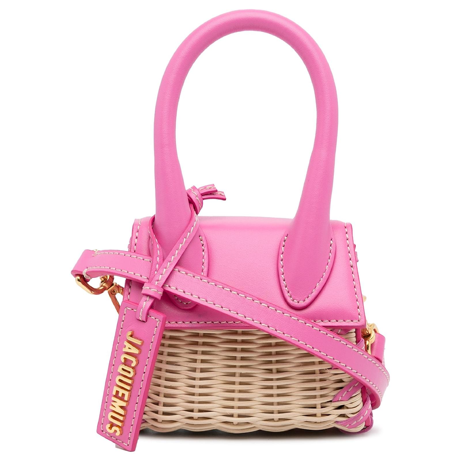 Jacquemus Brown Mini Le Chiquito Wicker Satchel Pink Beige Leather