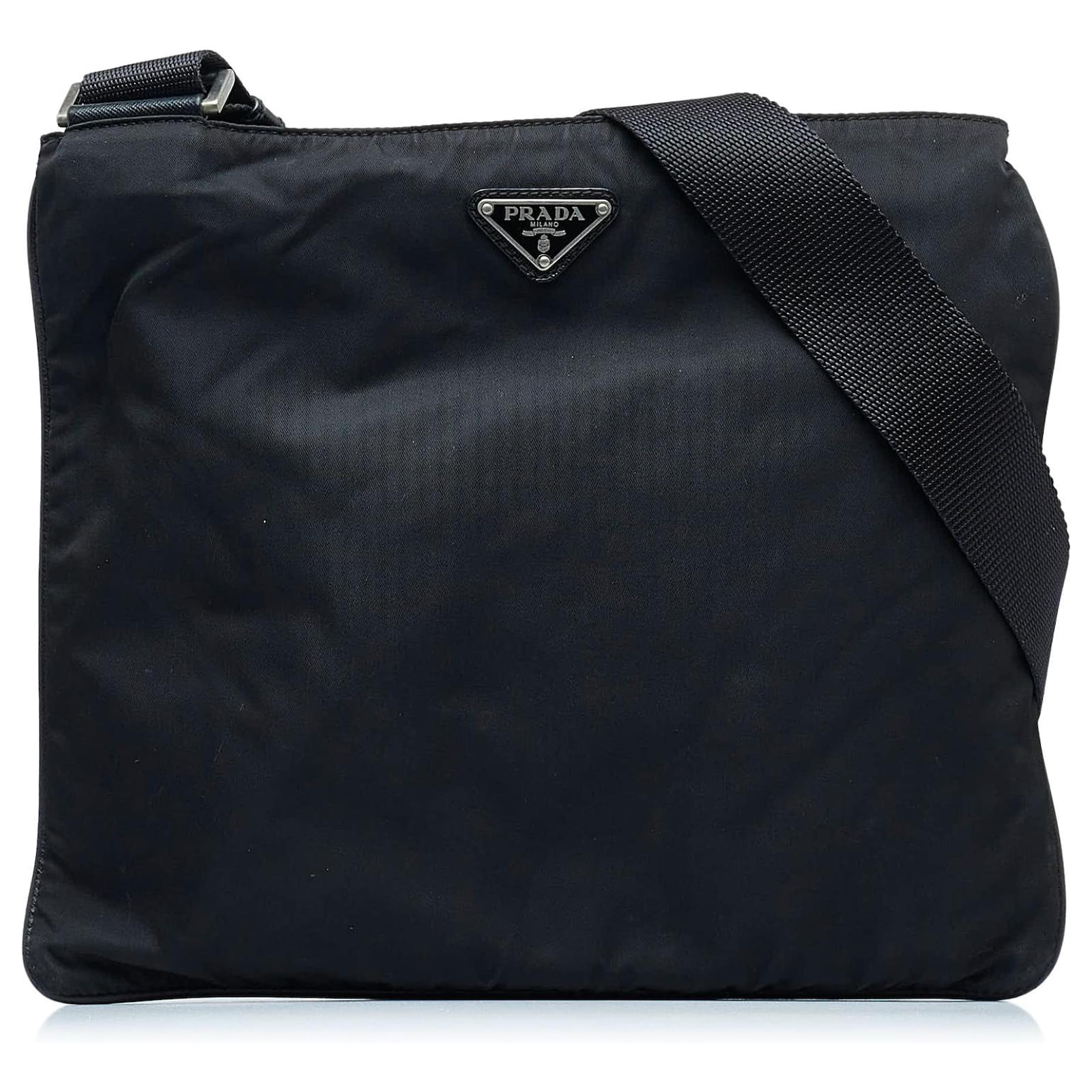 Vintage PRADA Nylon Tessuto Black Messenger Crossbody Bag Purse Satchel
