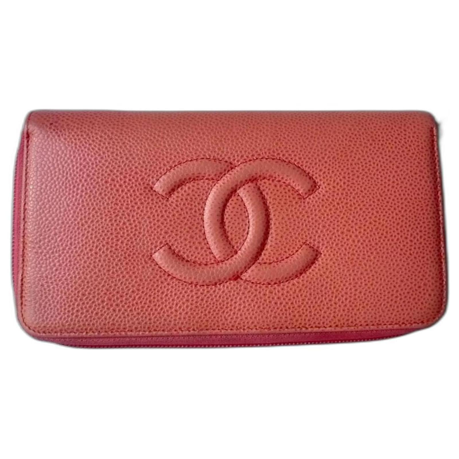 chanel red long wallet leather