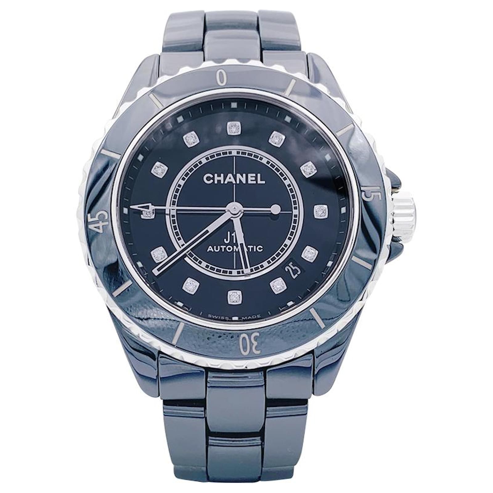 Chanel J watch12 black ceramic diamants