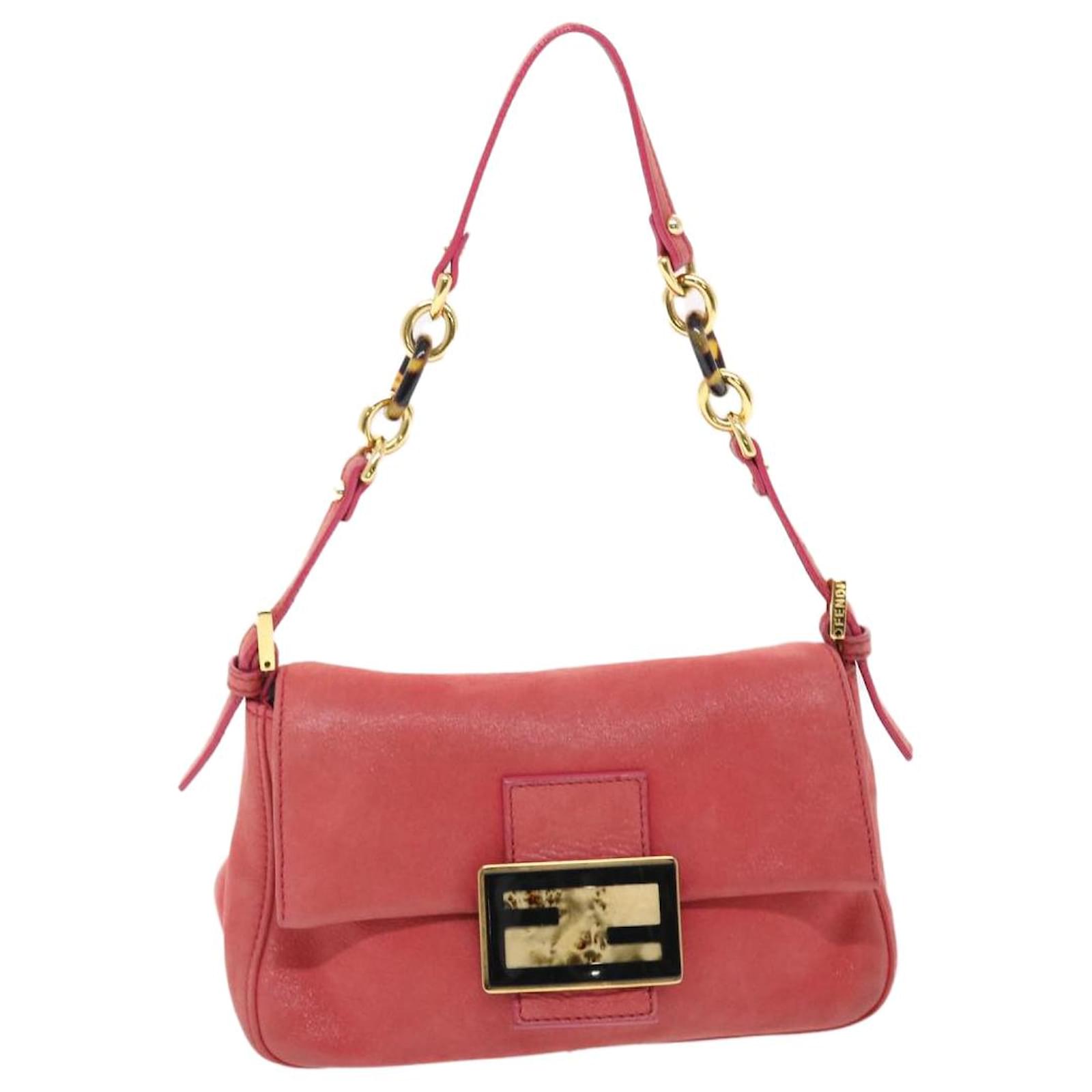 FENDI Mamma Baguette Shoulder Bag Leather Pink Auth 49784