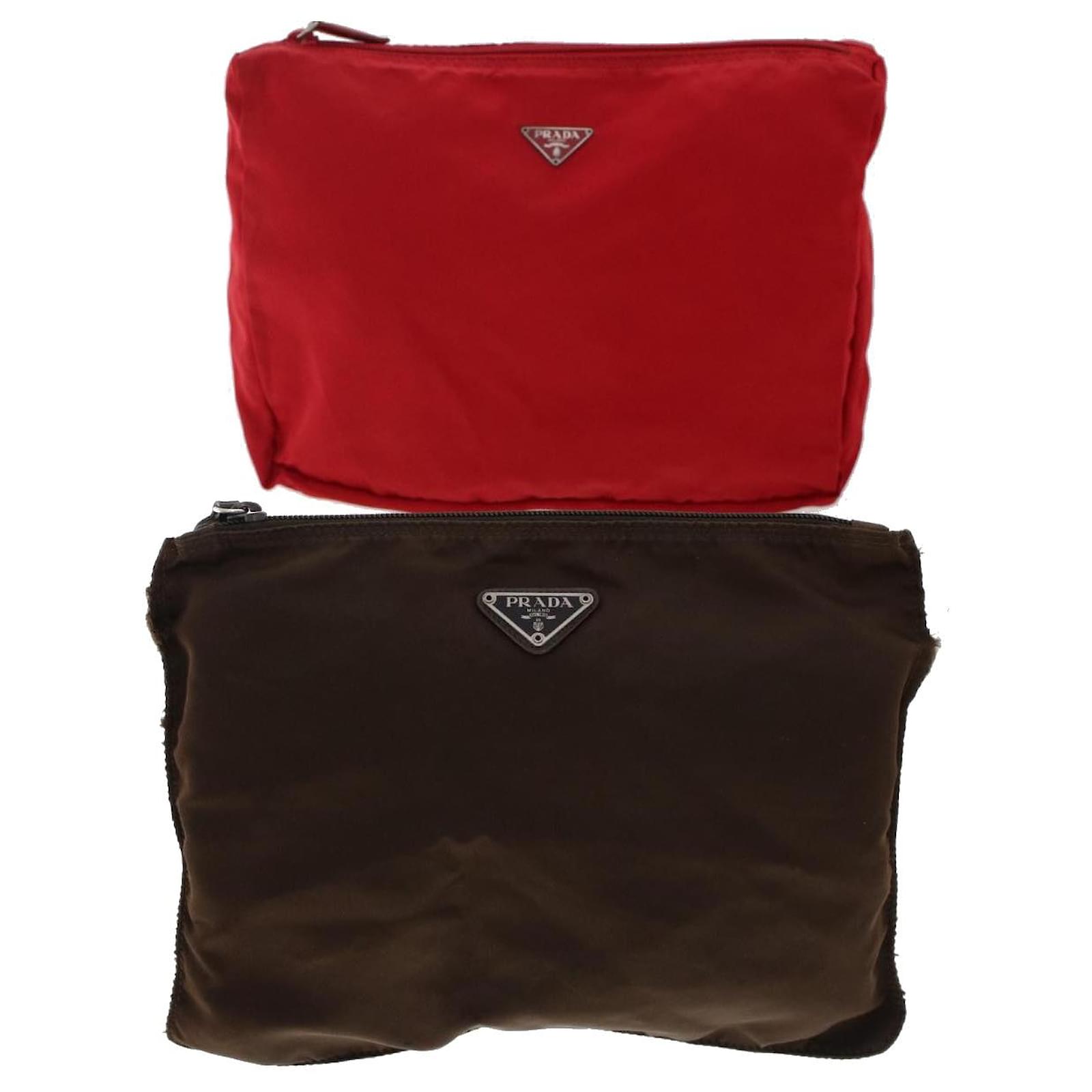 Prada pouch nylon 2Set Red Brown Auth bs6983 ref.1022436 - Joli Closet