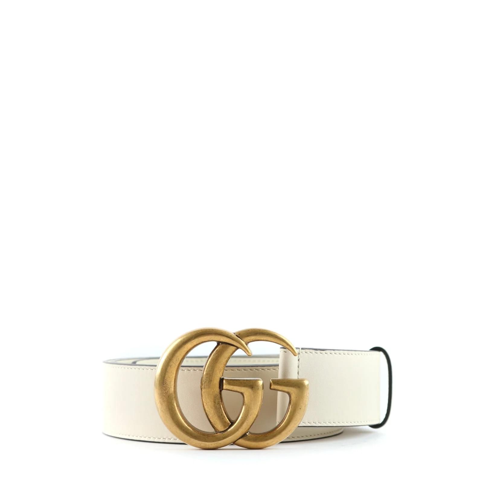 White Wide Leather Belt With Double G Buckle