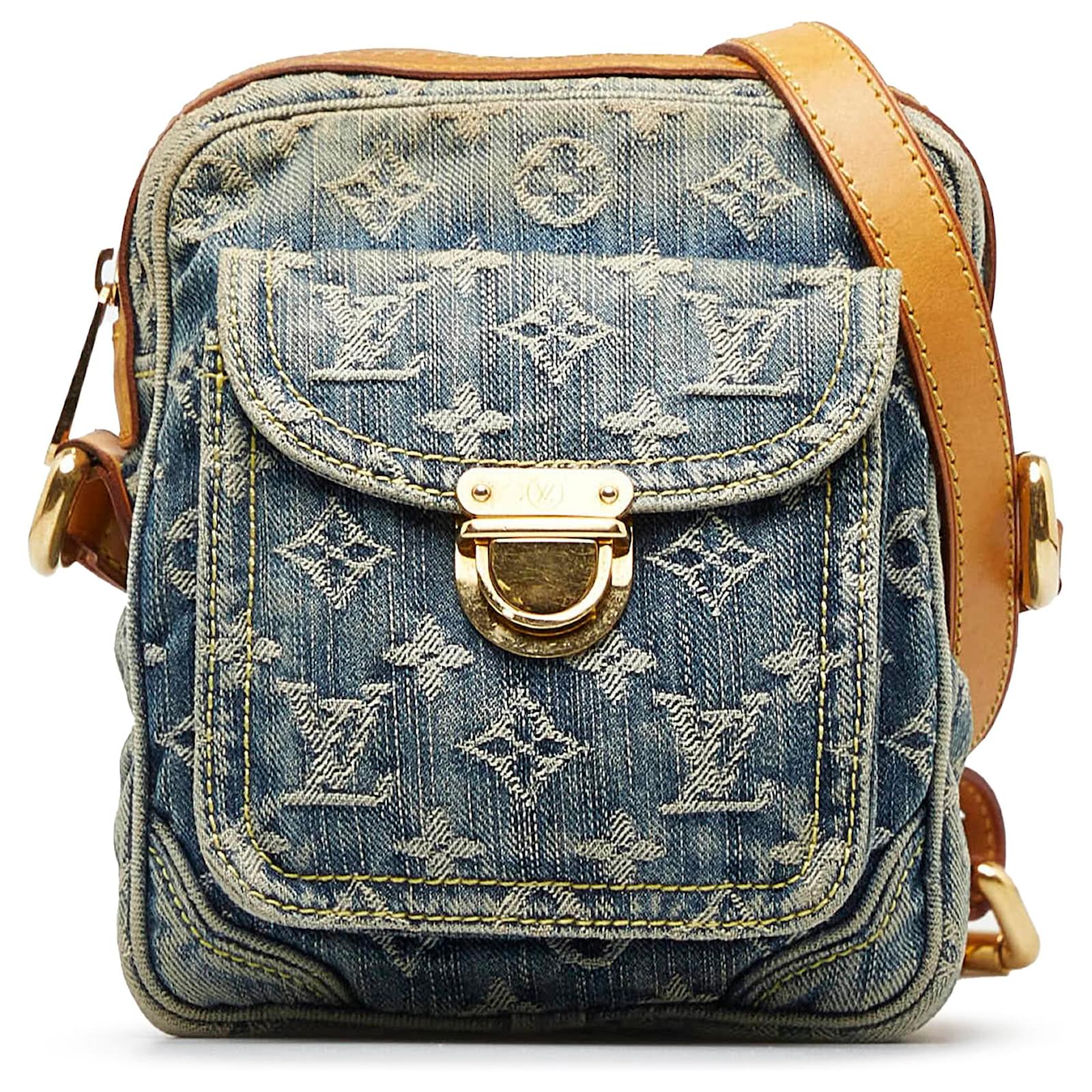 Louis Vuitton Blue Monogram Denim Camera Bag Leather Cloth ref