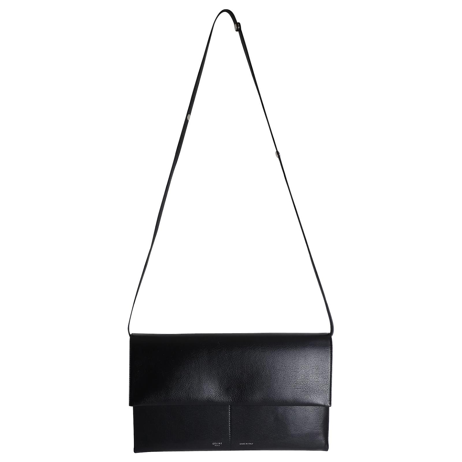 C line Folded Clutch in Black Leather