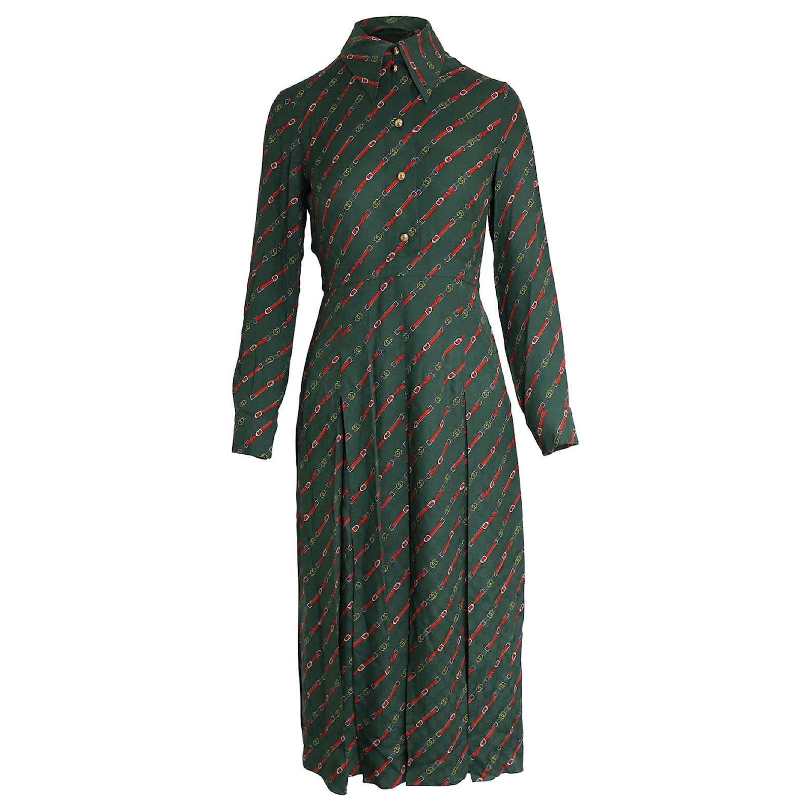 GUCCI★グッチ★素敵！Silk Dress w/Interlocking G Belt Gucci Interlocking G Belt Print Midi Dress in Multicolor