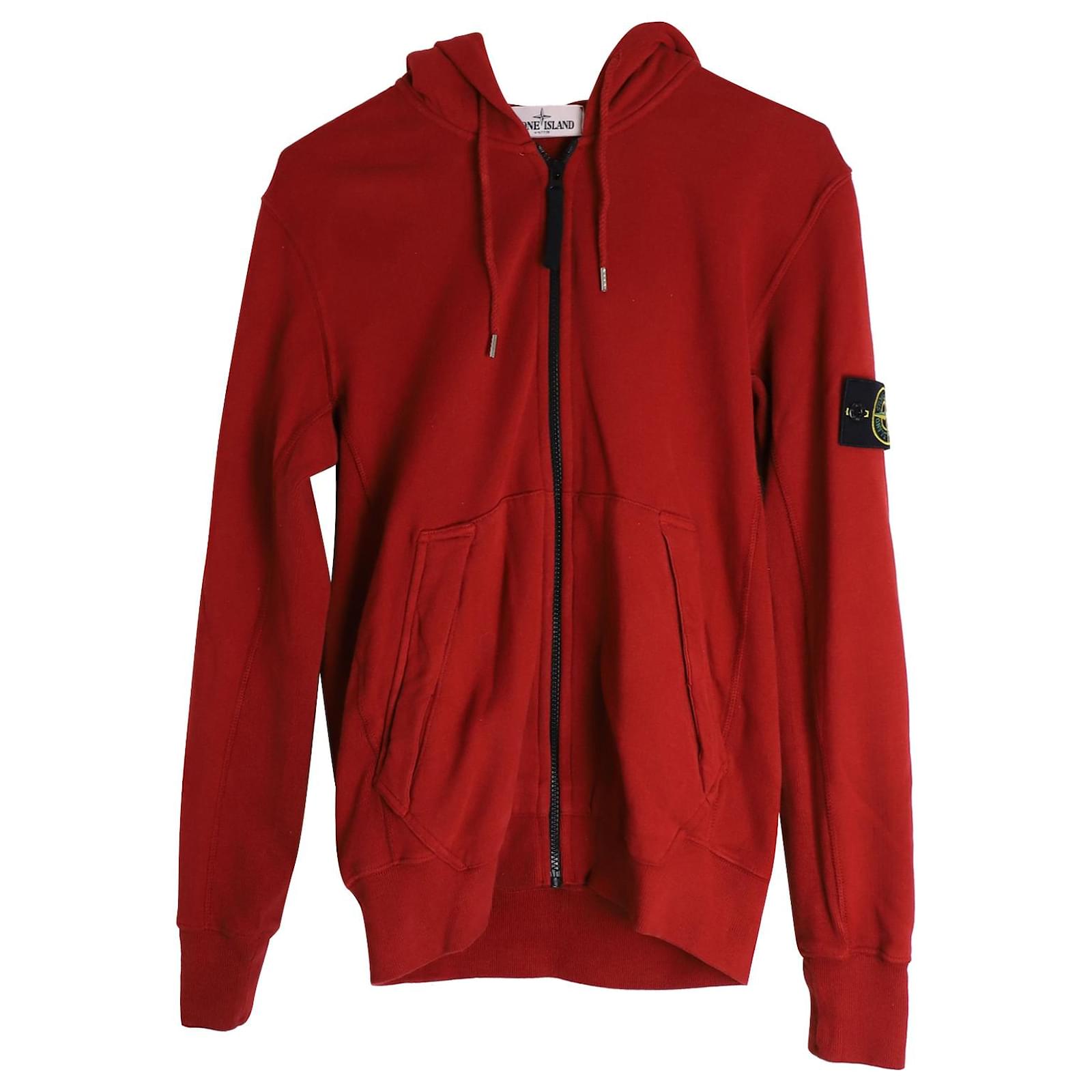 Felpa con cappuccio e zip Stone Island in cotone rosso ref.1023280 Joli Closet