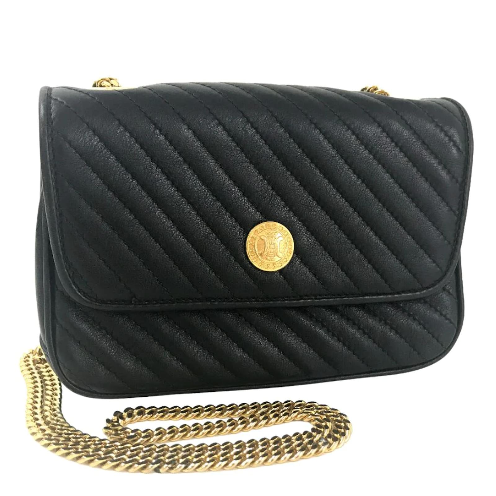 Triomphe chain leather crossbody bag Celine Black in Leather