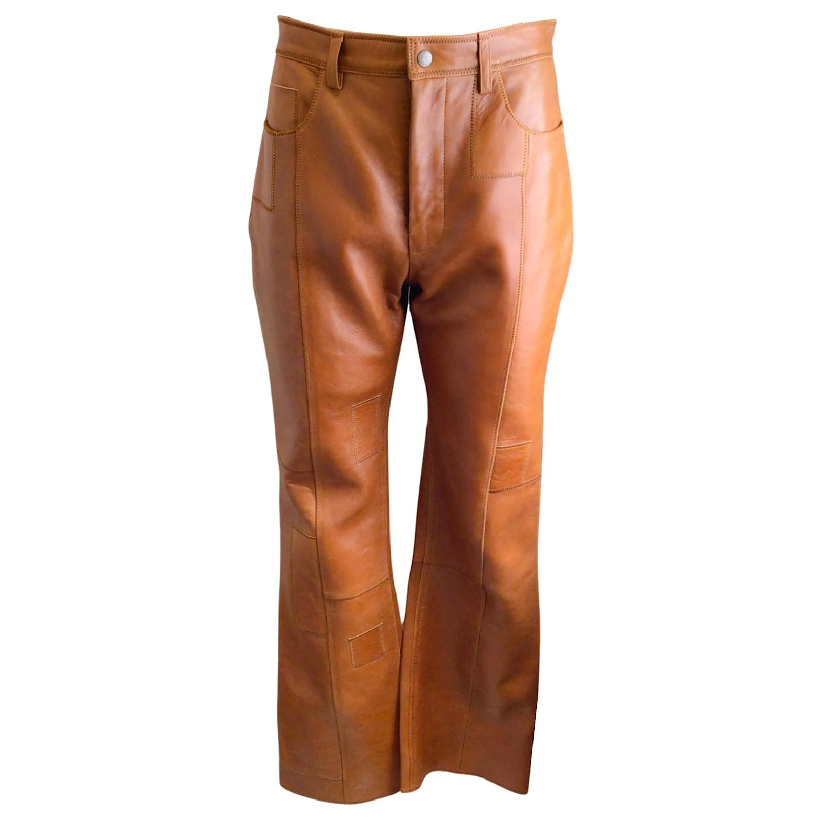 Acne Studios Cognac Brown Patchwork Lambskin Leather Trousers ref