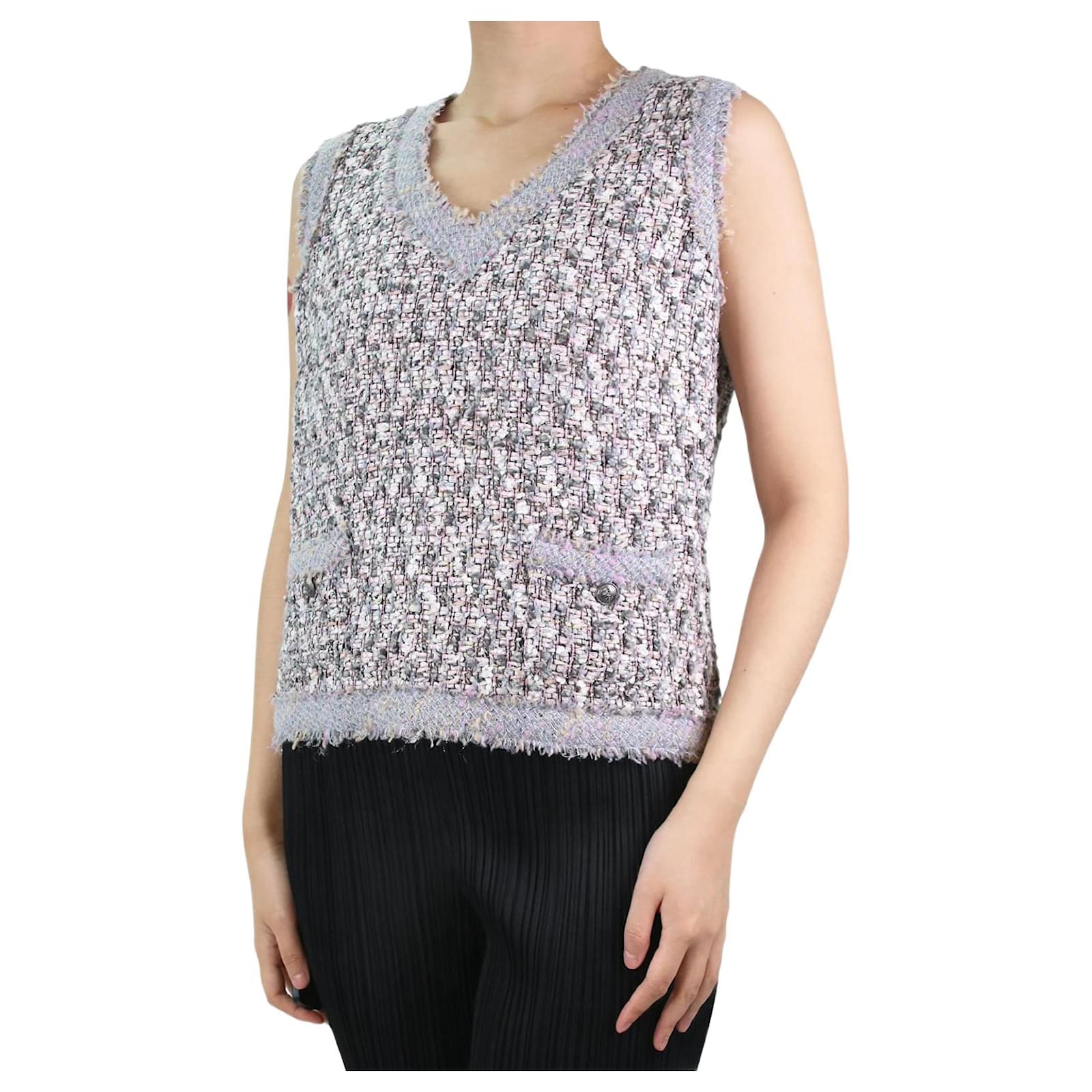Chanel Pink tweed V-neck vest - size UK 12 Wool ref.1024143 - Joli Closet