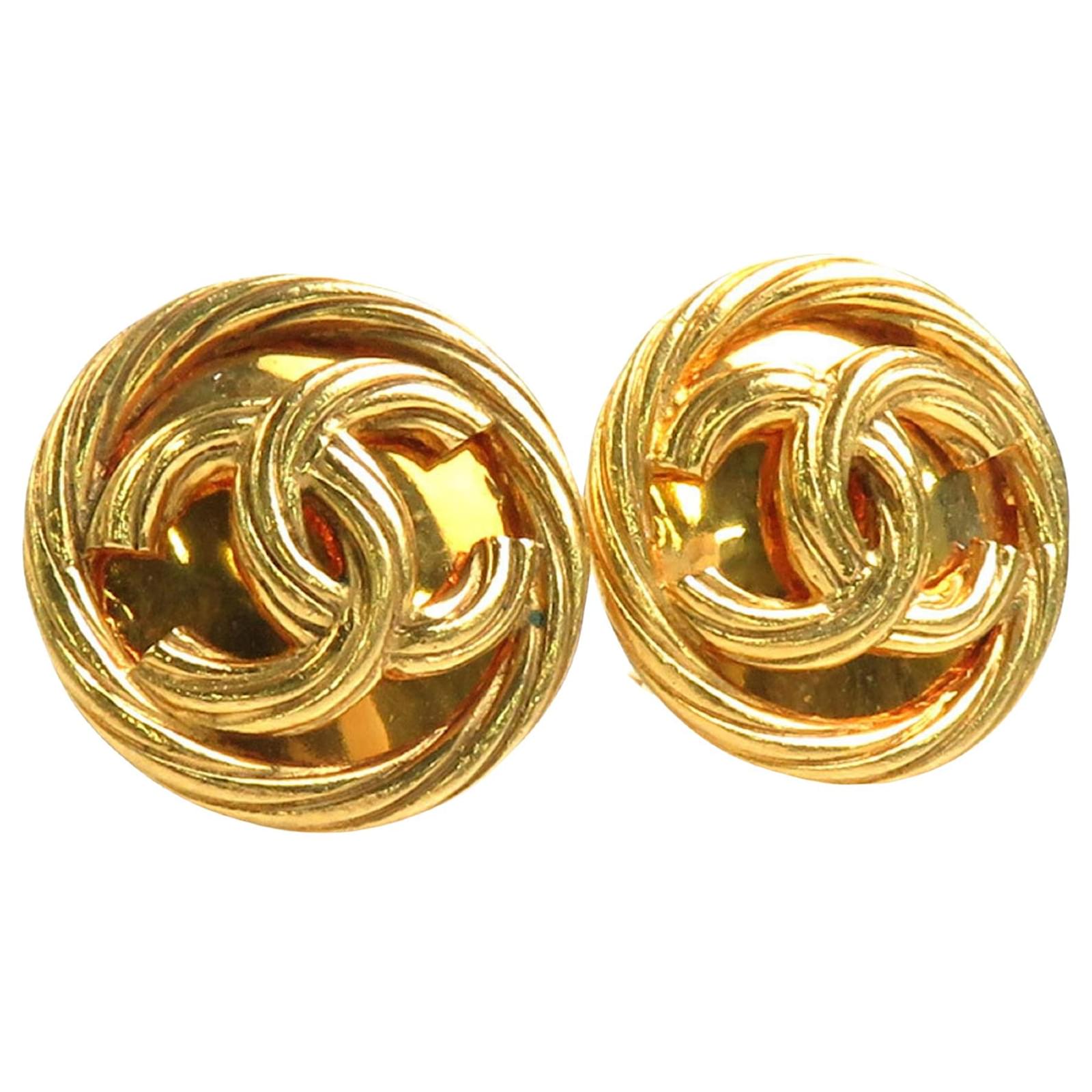 Chanel 00A Metal Bicolor Round Pierce Earring COCO Mark Black x Silver main image 0