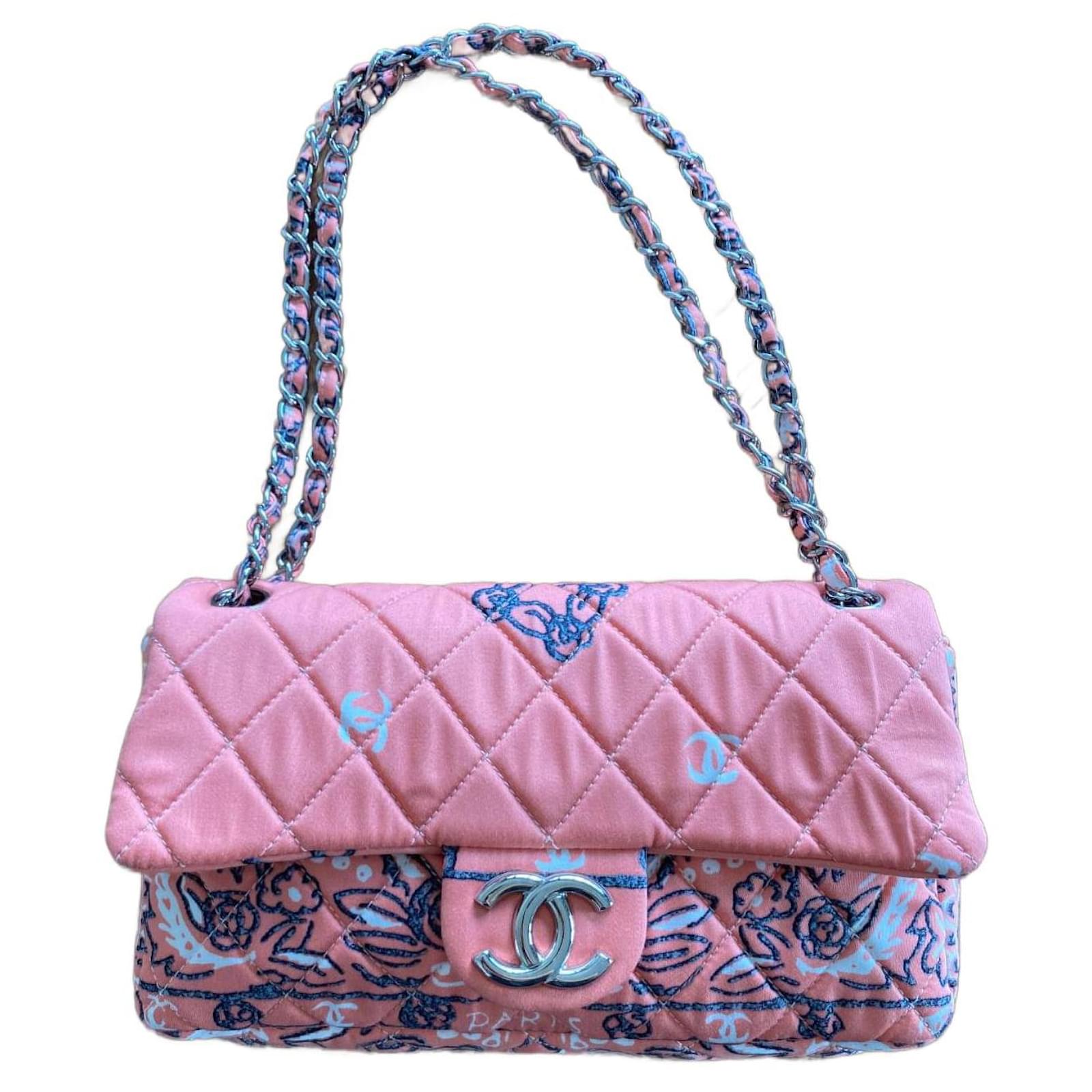 Classique Chanel flap bag en coton motif paisley Rose ref.1024848 ...