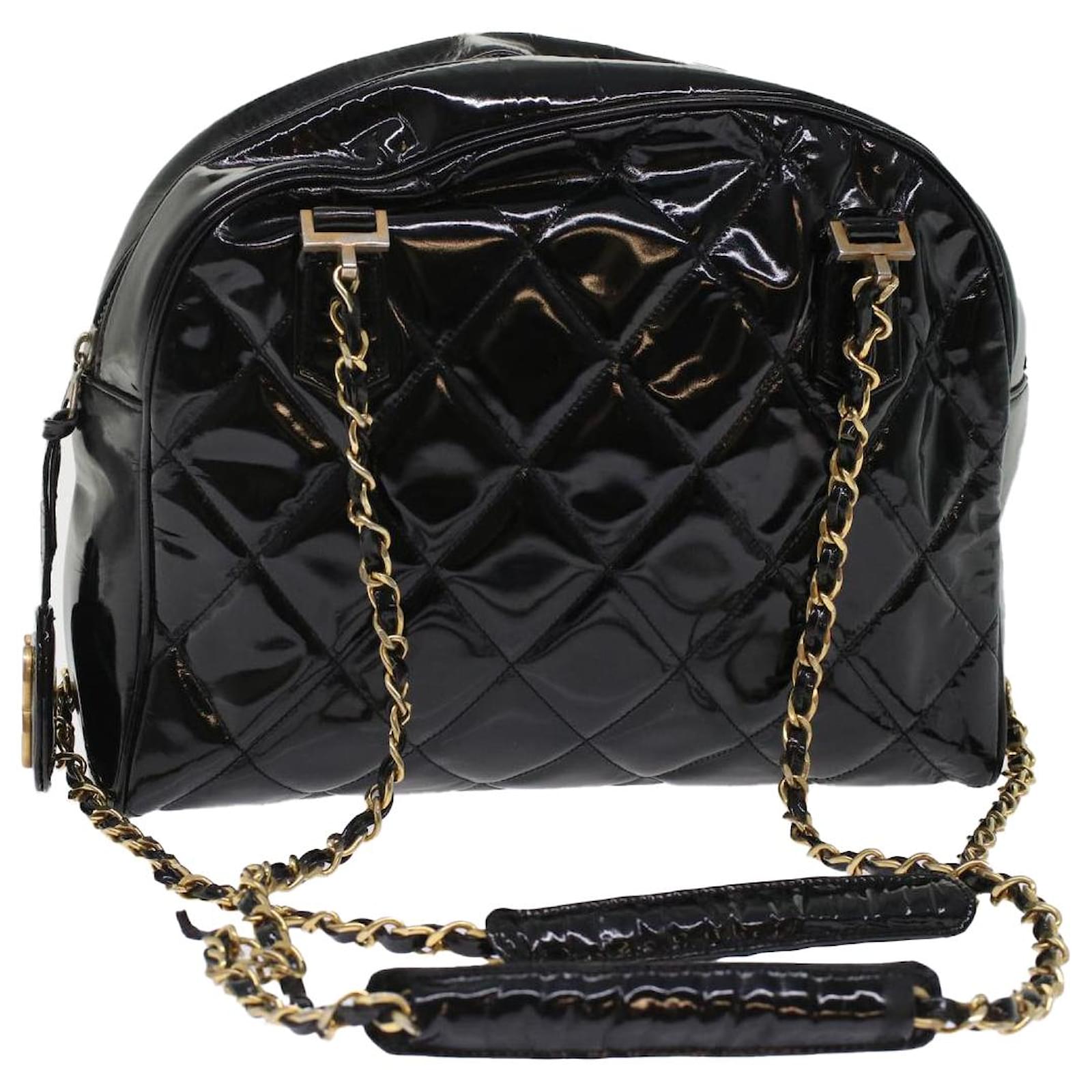 CHANEL Chain Shoulder Bag Patent Leather Black CC Auth bs7030 ref