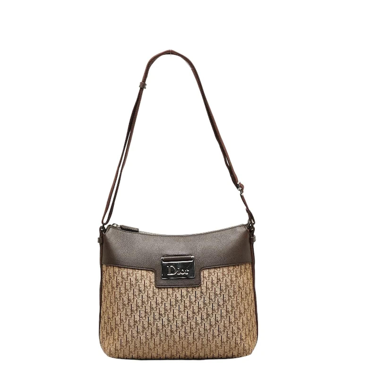 Dior Oblique Canvas Leather Crossbody Bag Brown Cloth Pony-style