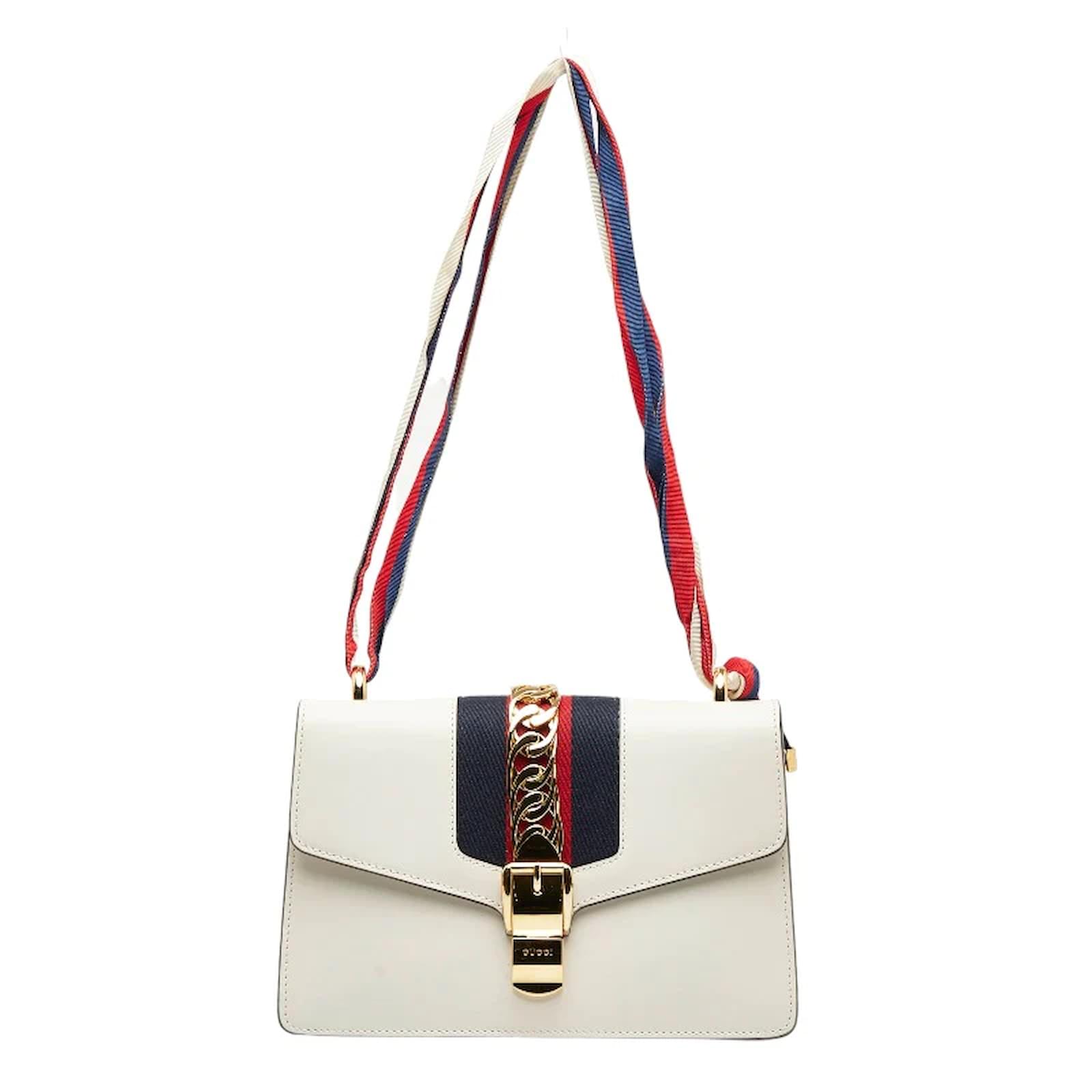 Gucci White Calfskin Mini Sylvie Bee Star Top Handle Bag