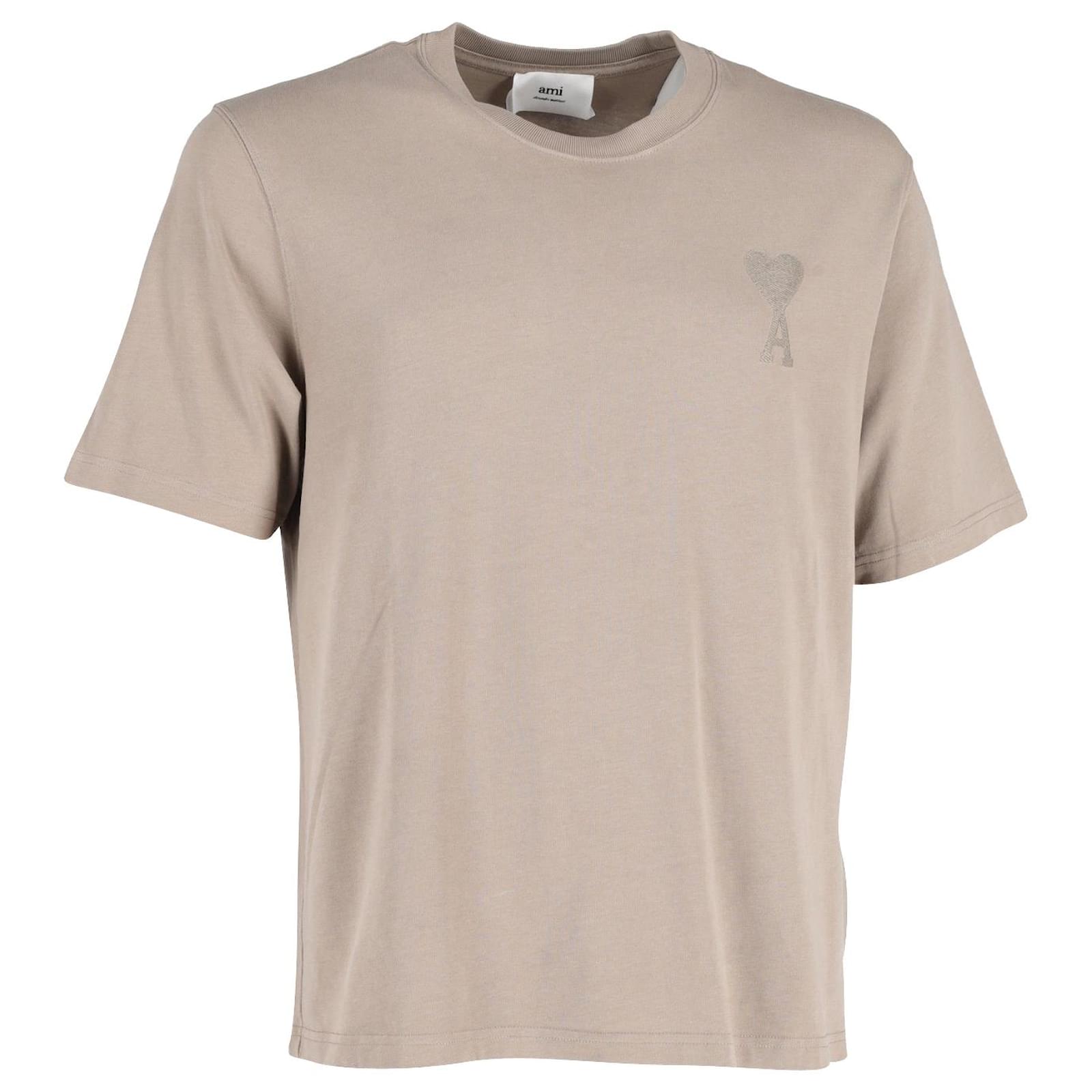 AMI Paris Tonal Ami De Coeur T-shirt in Beige Cotton ref