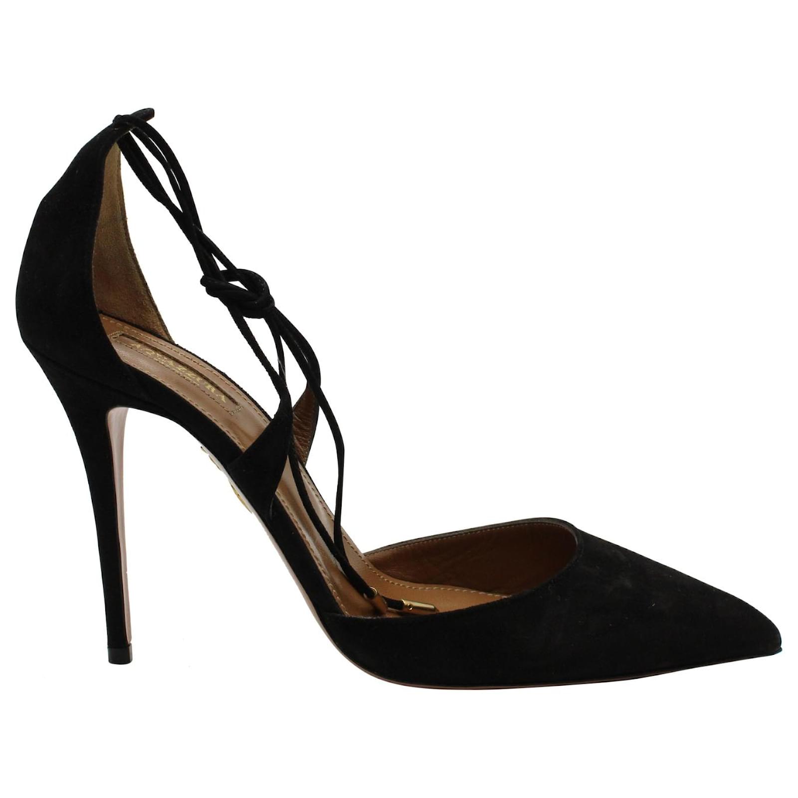 Aquazzura Matilde Crisscross Pumps mit spitzer Zehenpartie aus schwarzem Wildleder