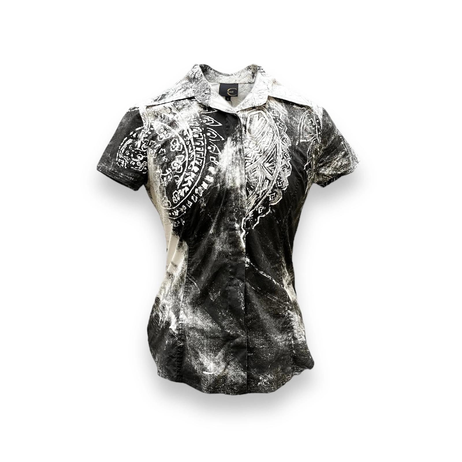 Luxury shirt for men - Roberto Cavalli black silk shirt with animal print