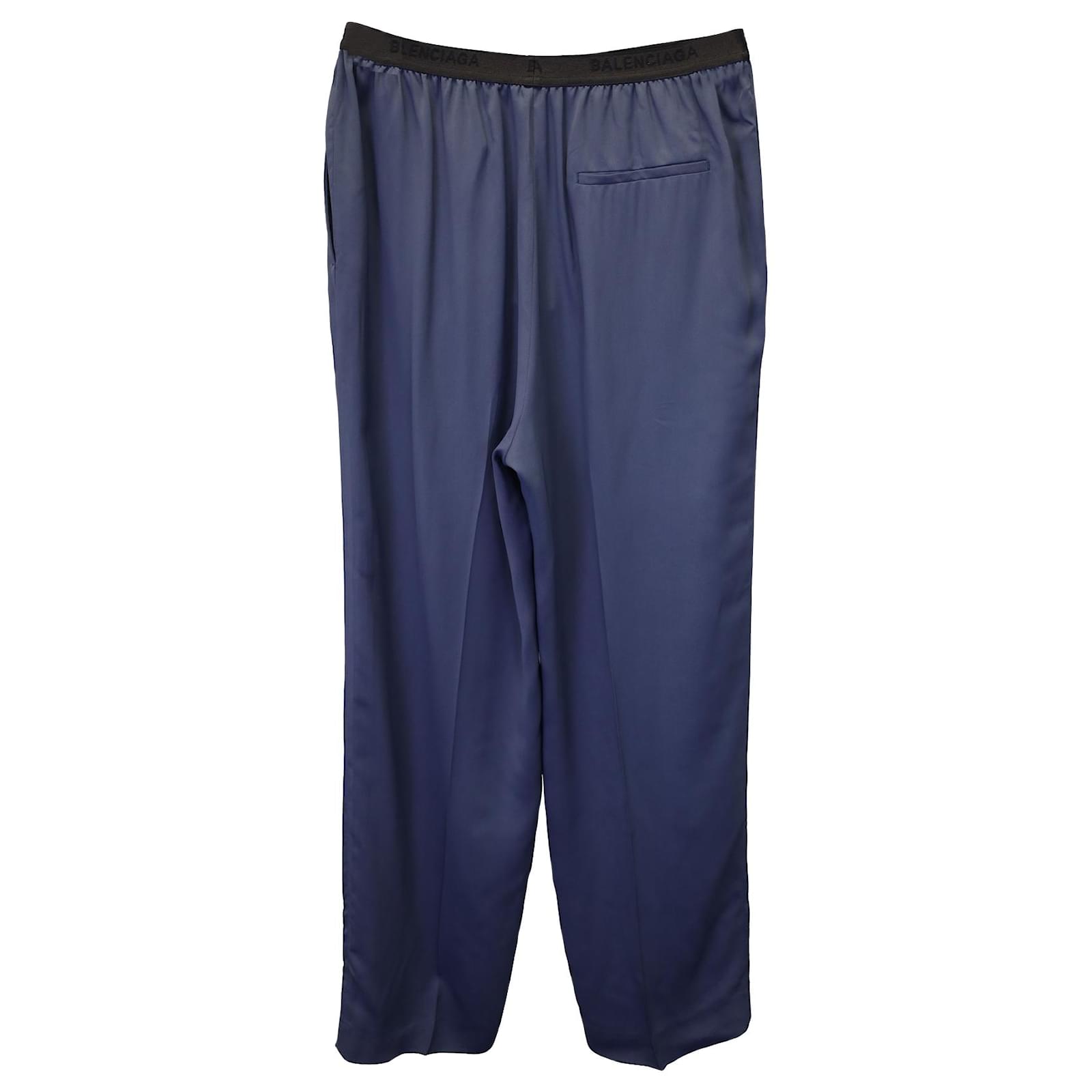 Balenciaga Elastic Trousers in Navy Blue Viscose