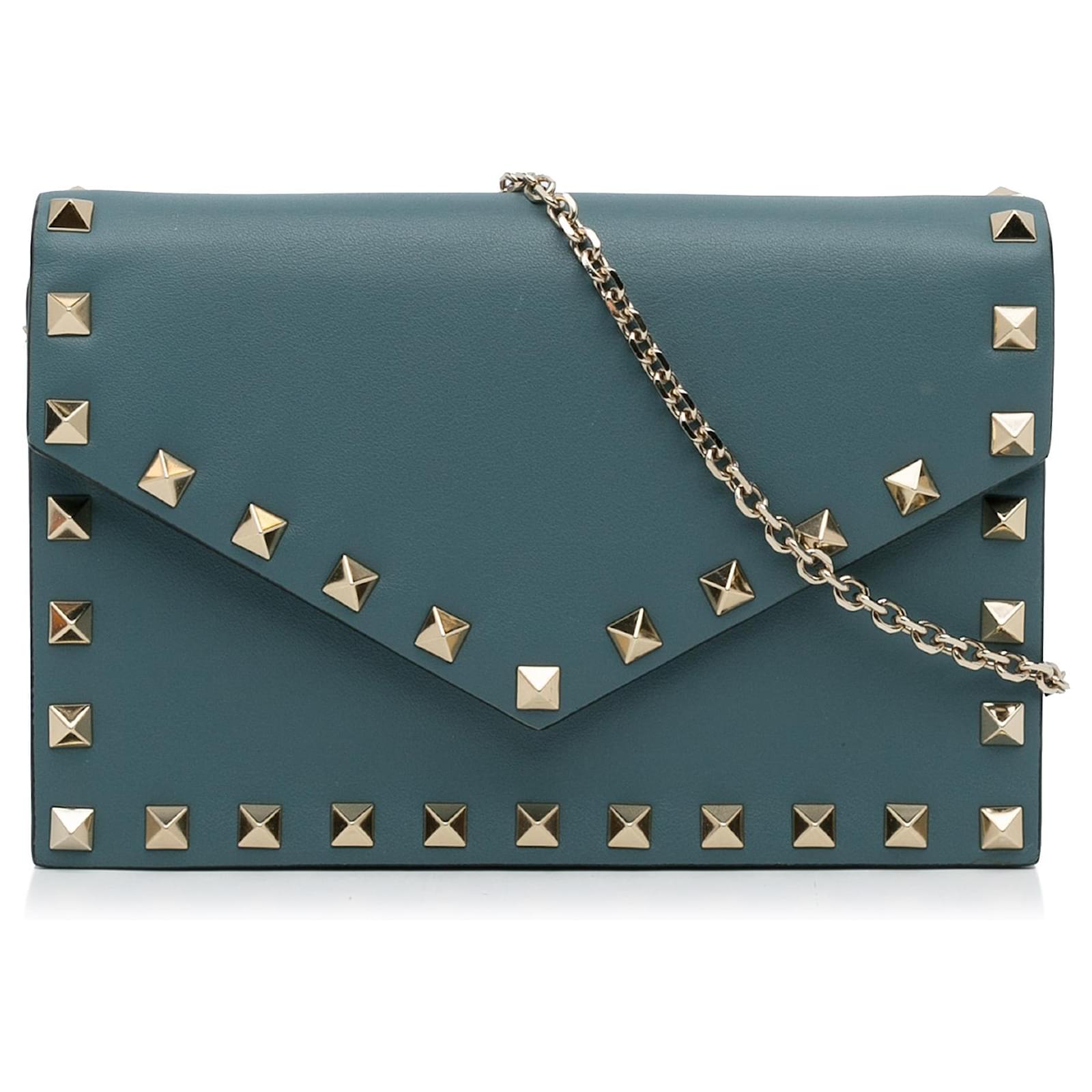 Blue Valentino Rockstud Envelope Wallet on Chain Crossbody Bag