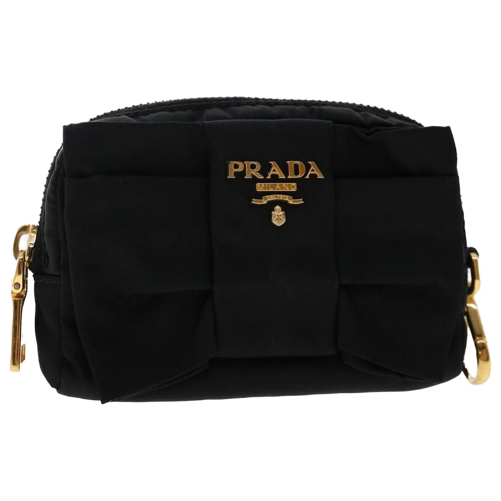 PRADA Ribbon Pouch Nylon Black Auth bs7023