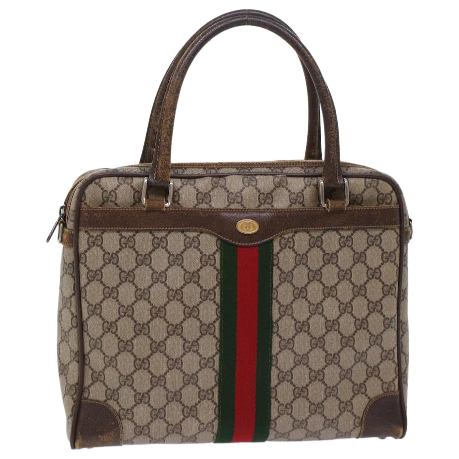 GUCCI-Sherry-Old-Gucci-GG-Supreme-Leather-Boston-Bag-Beige-Brown