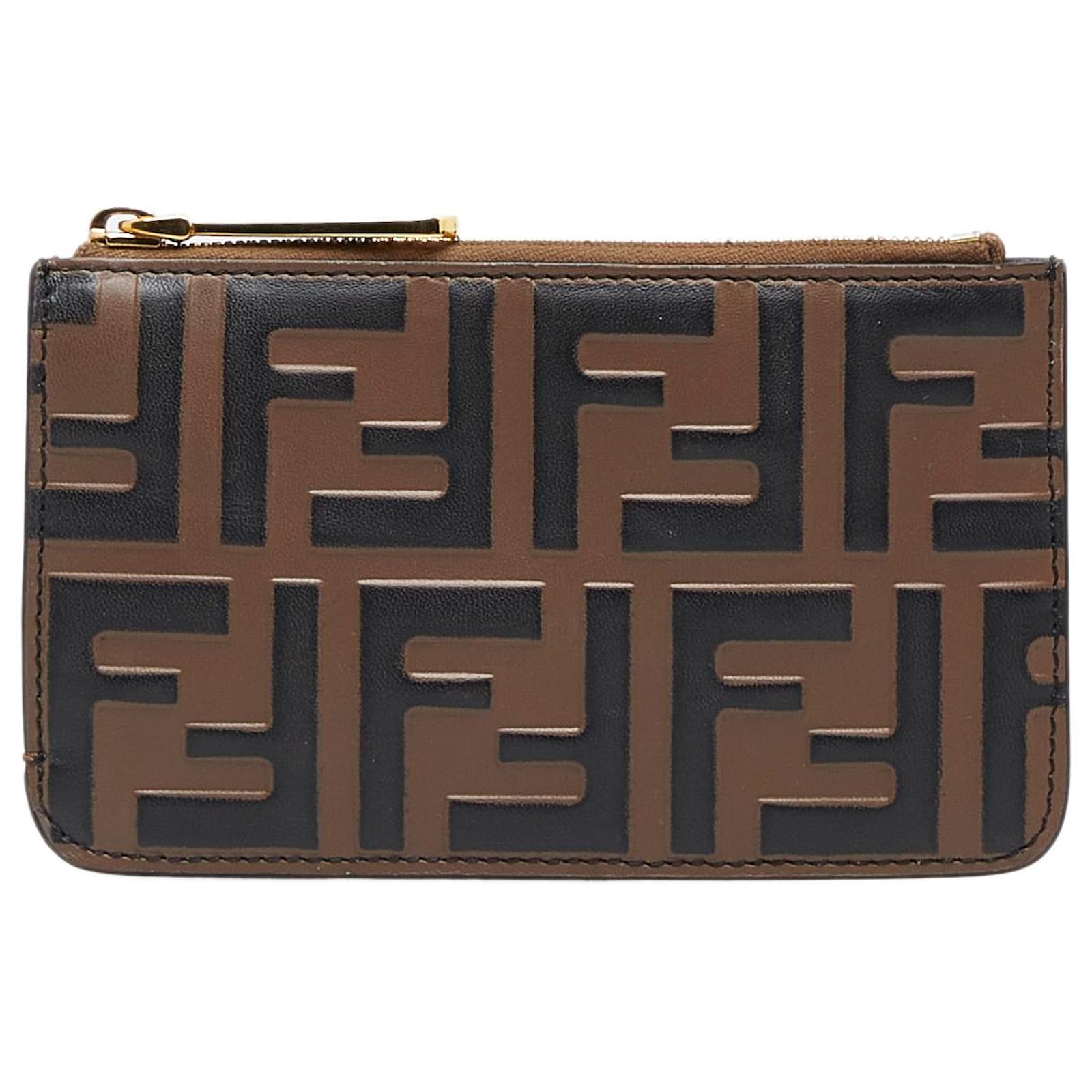 Fendi Zucca F Is Continental Wallet Embossed Leather Yellow Brown Auth  34531